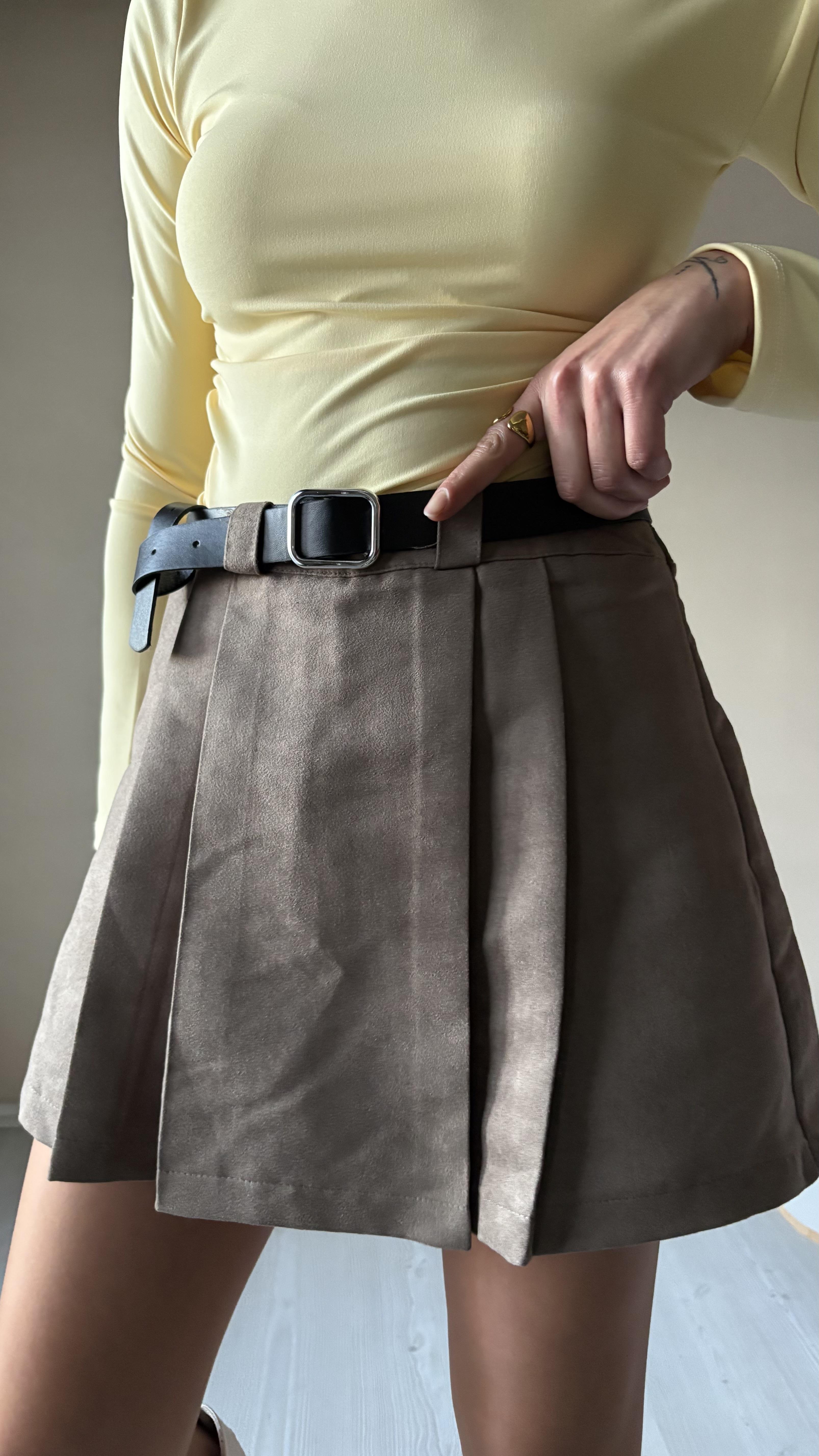 Deve tüyü Nubuk Şort Etek