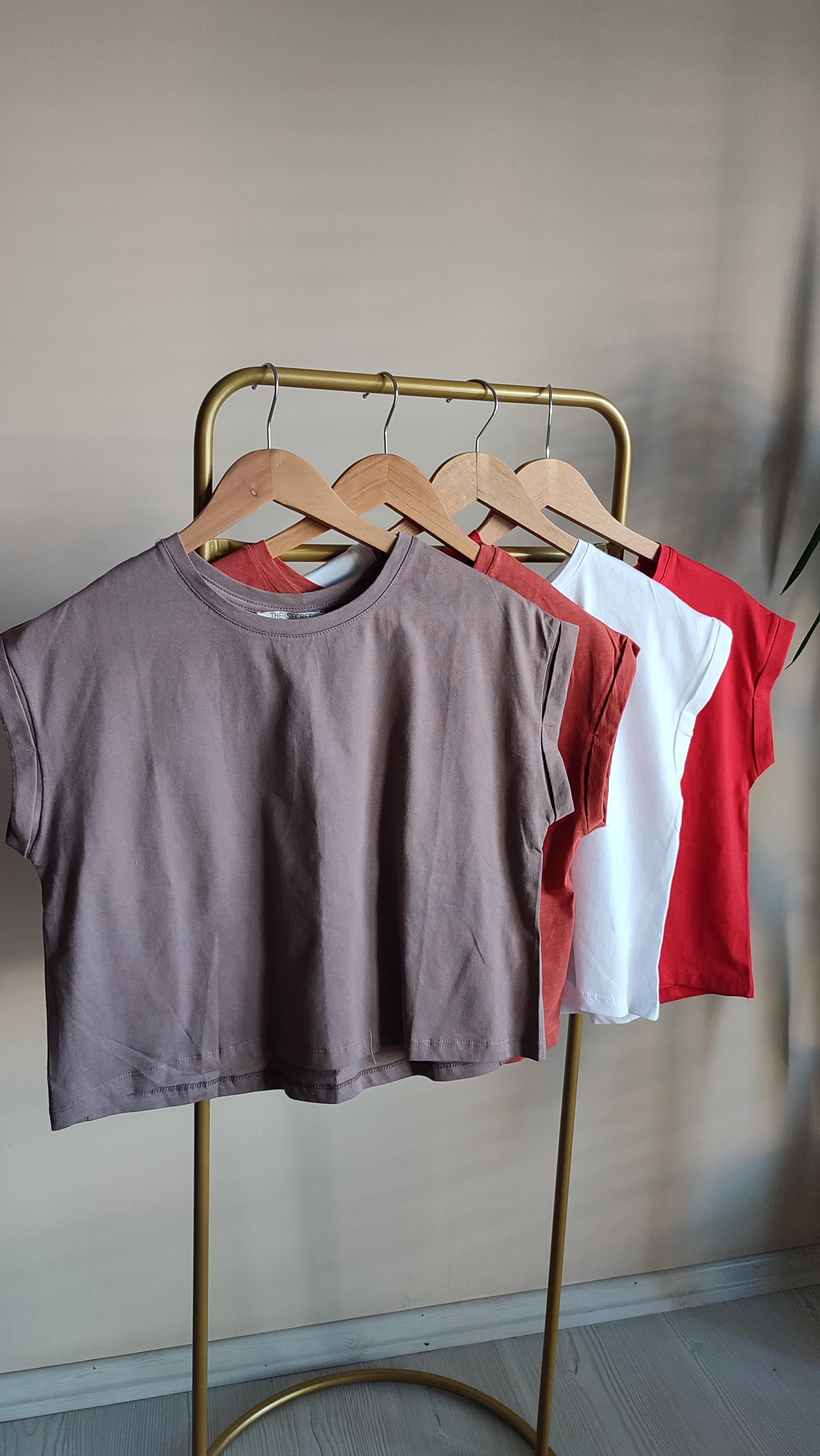 Duble kıvrımlı t kol Basic t-shirt 