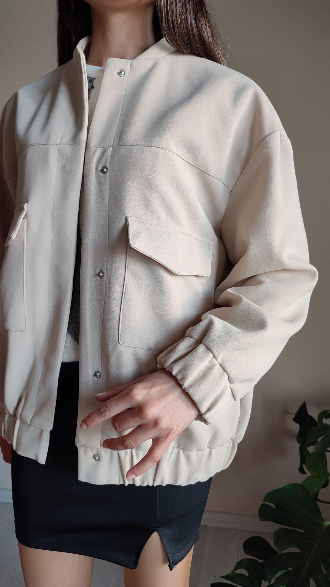 Ekru casual bomber astarlı ceket