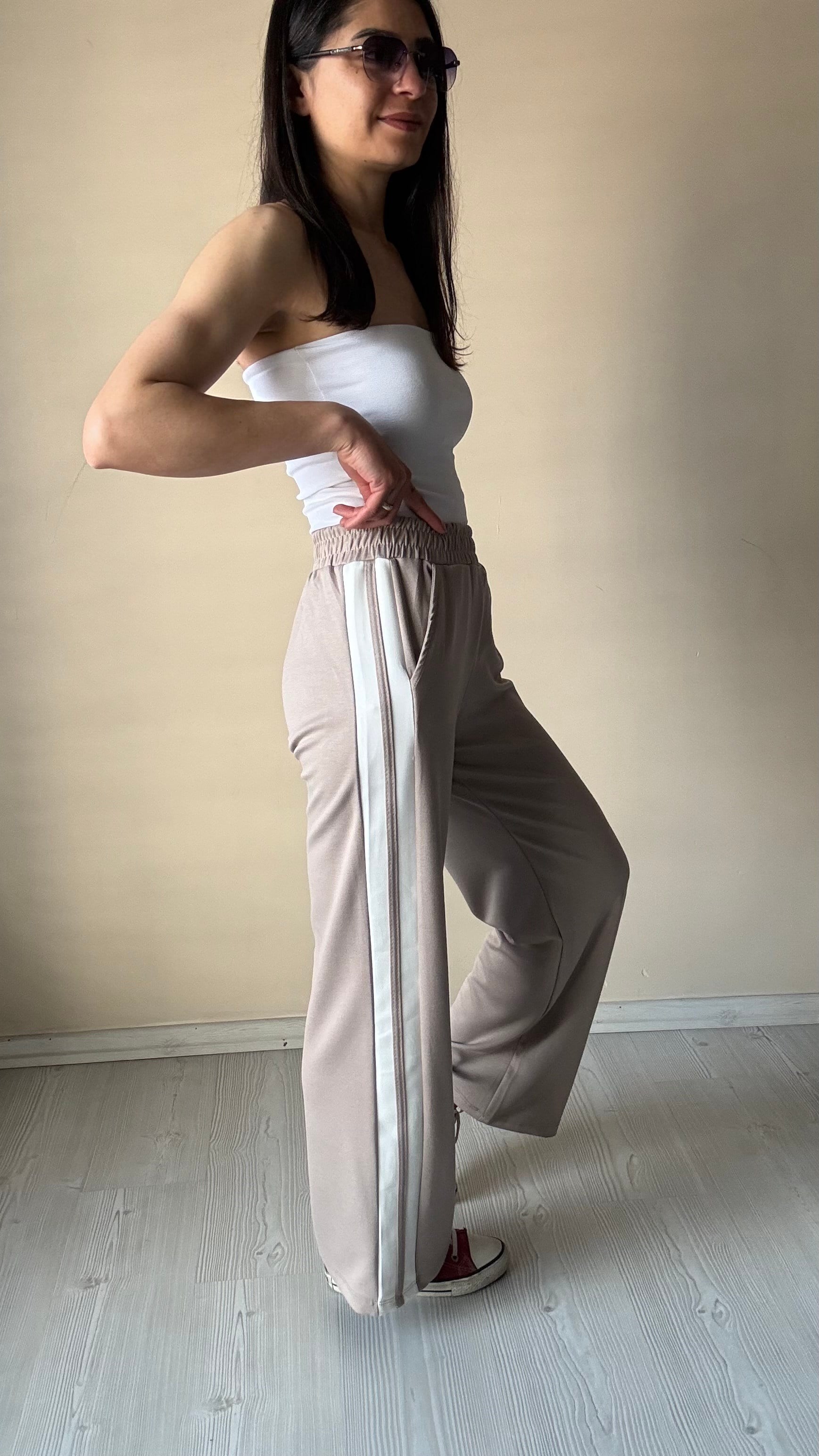 Ekru Yan Biye Detaylı Modal Pantolon 