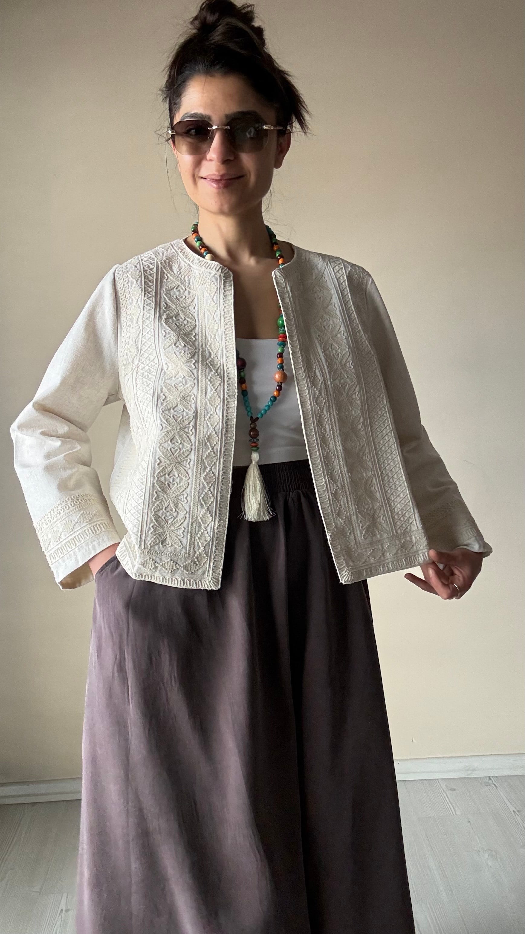 ESQ Etnik Ekru Nakışlı Kaftan 