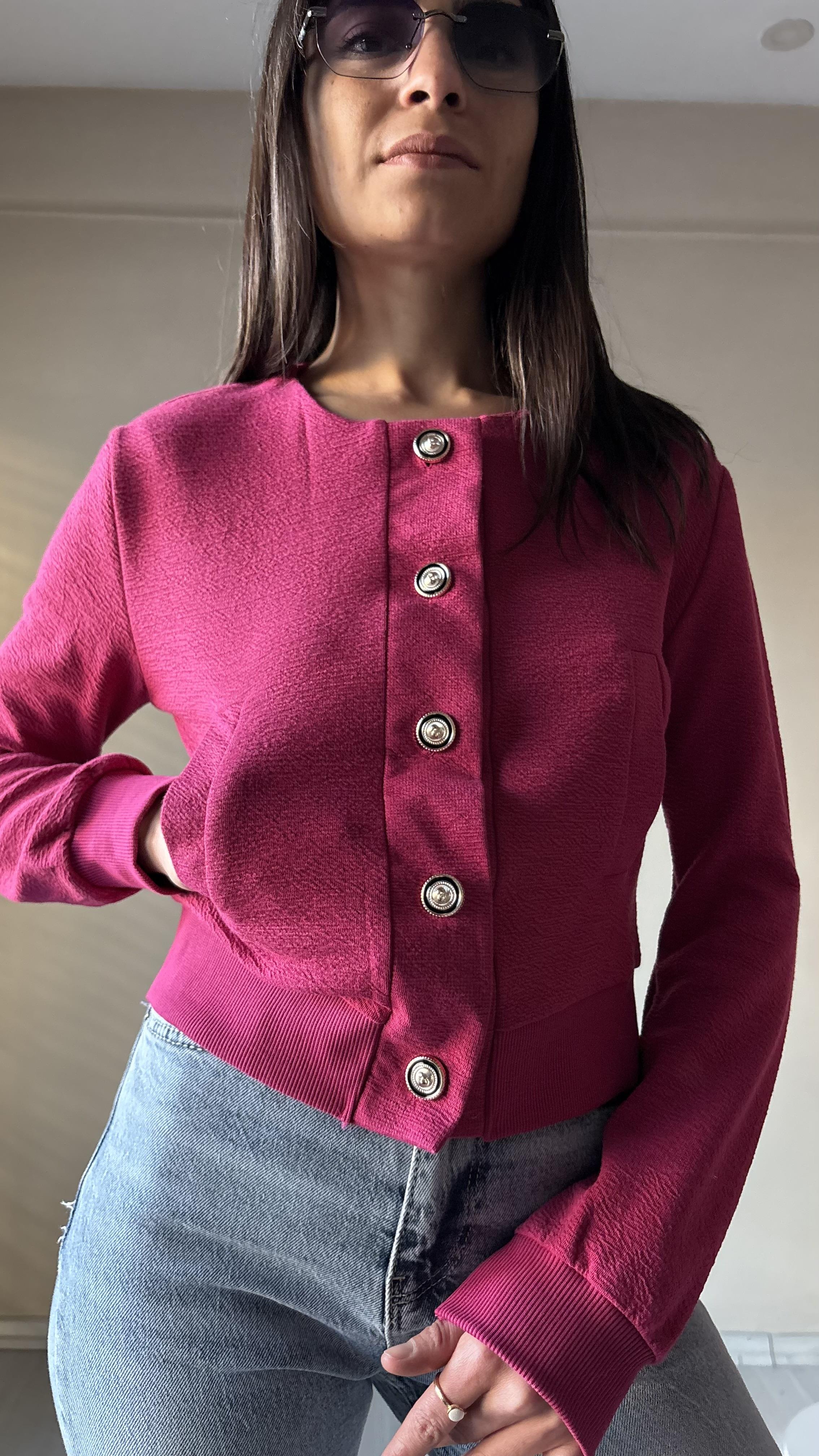 Fuşya pembe metal Düğmeli Ceket