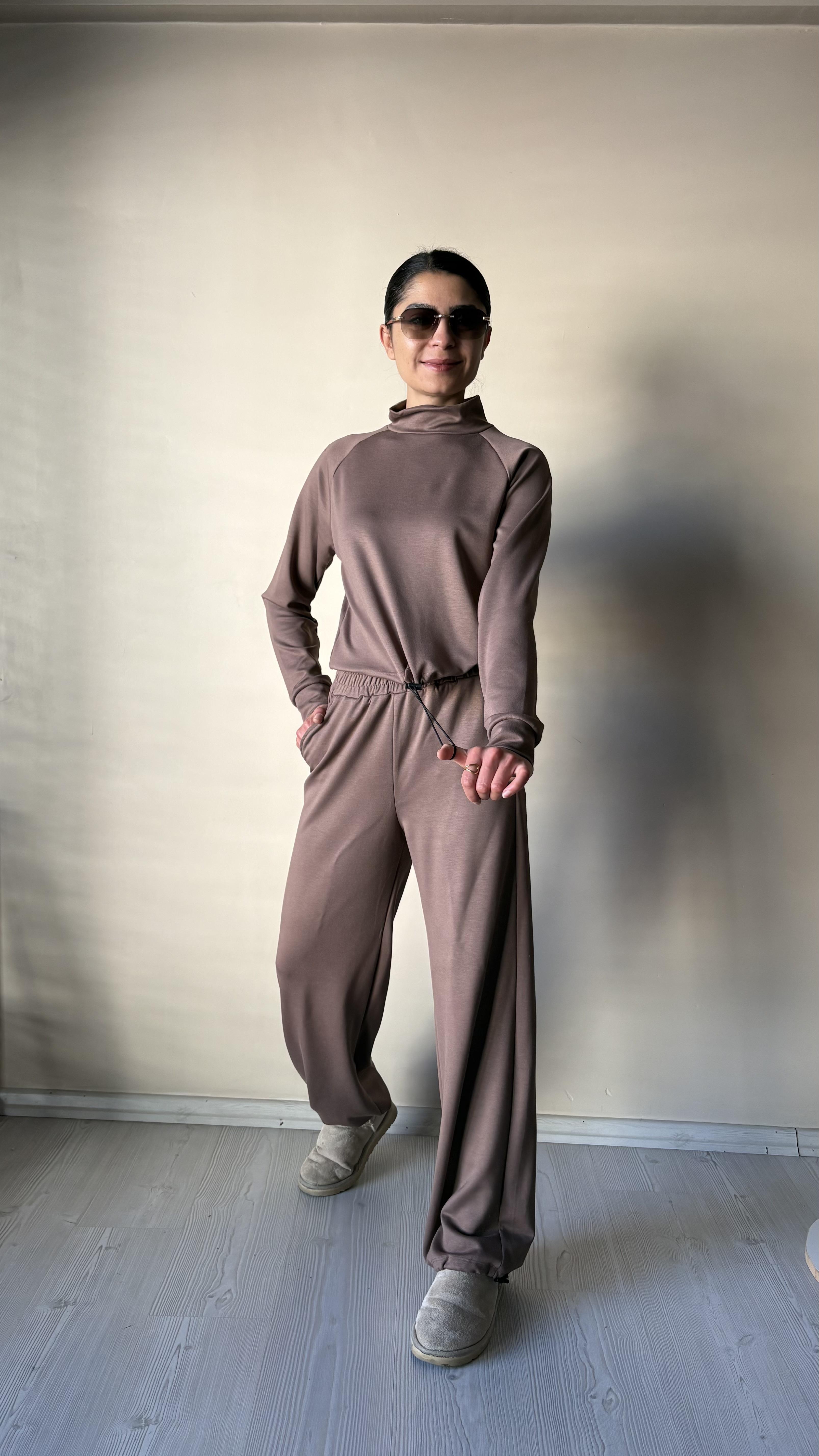 Kahve Modal Dik Yaka 2'li  Takım