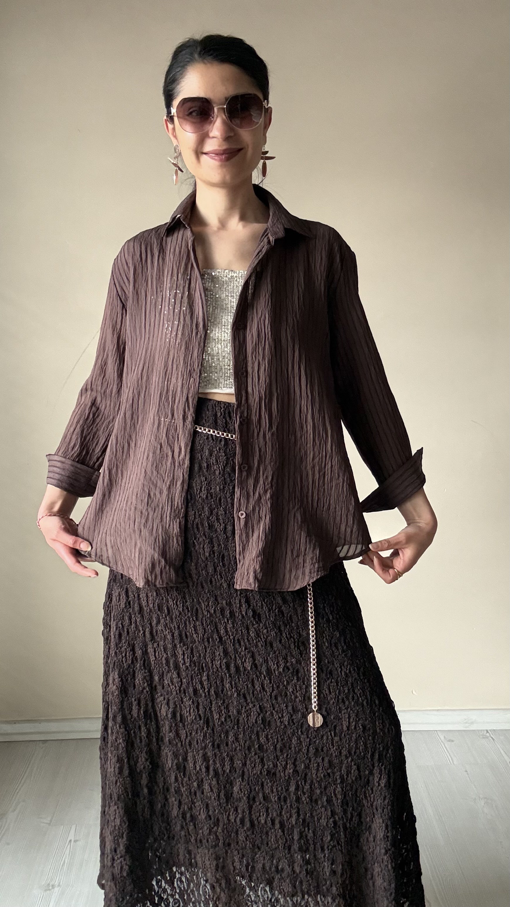 Kahve Transparan Gömlek