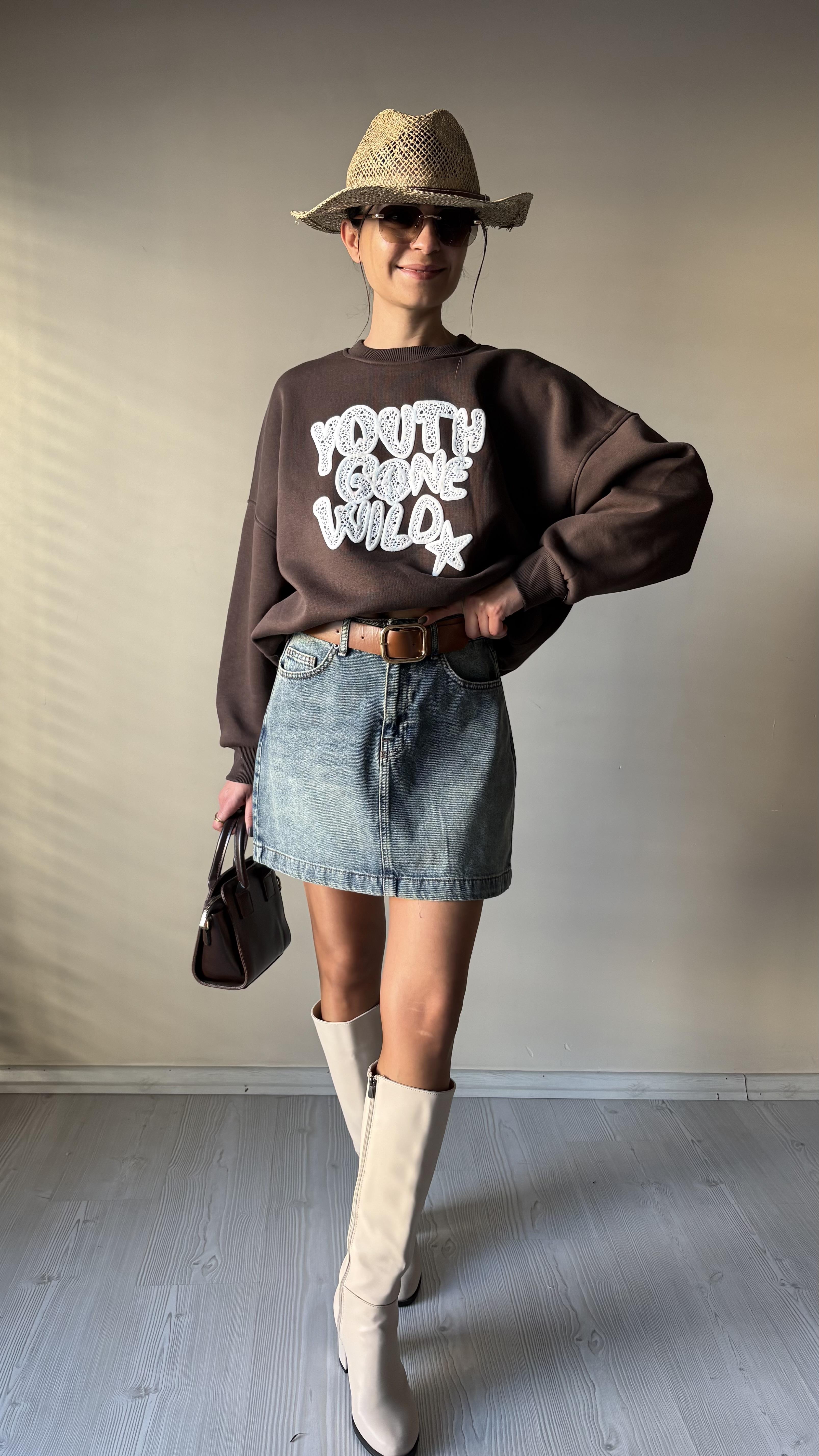 Kahve Üç iplik Şardonlu Sweat