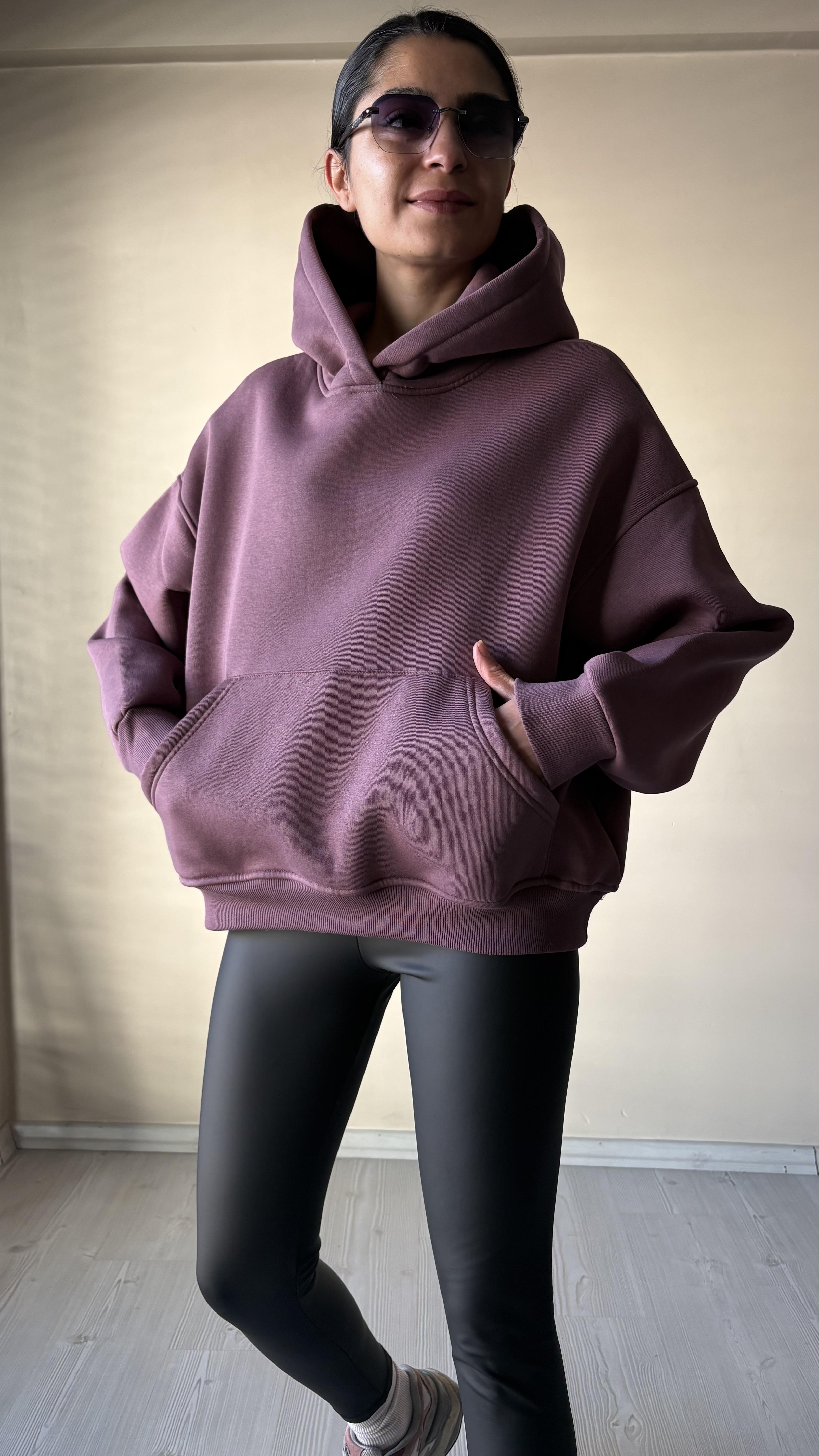 Kapşonlu üç iplik şardonlu sweat