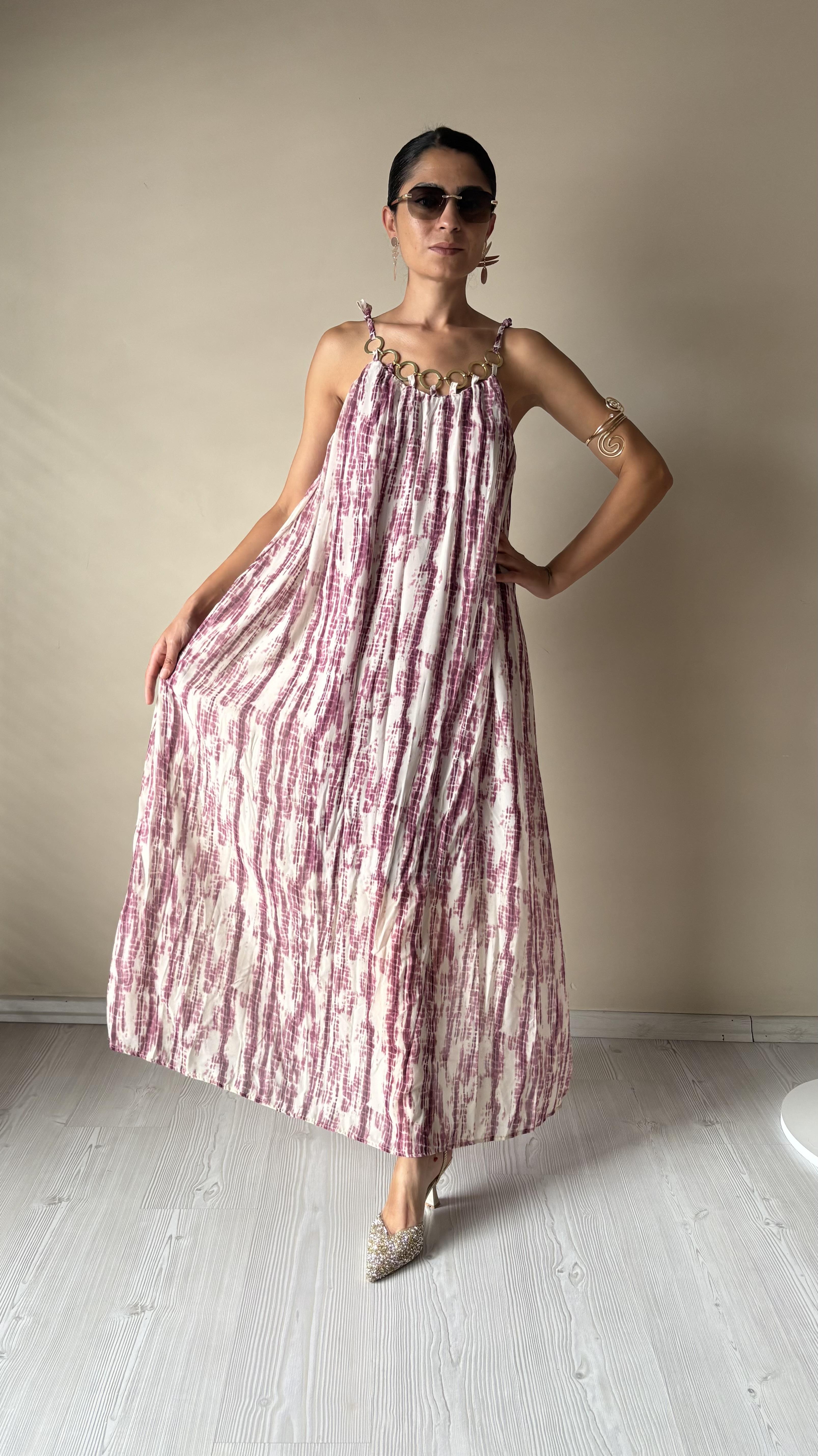 Kolyeli mürdüm Şifon Elbise 