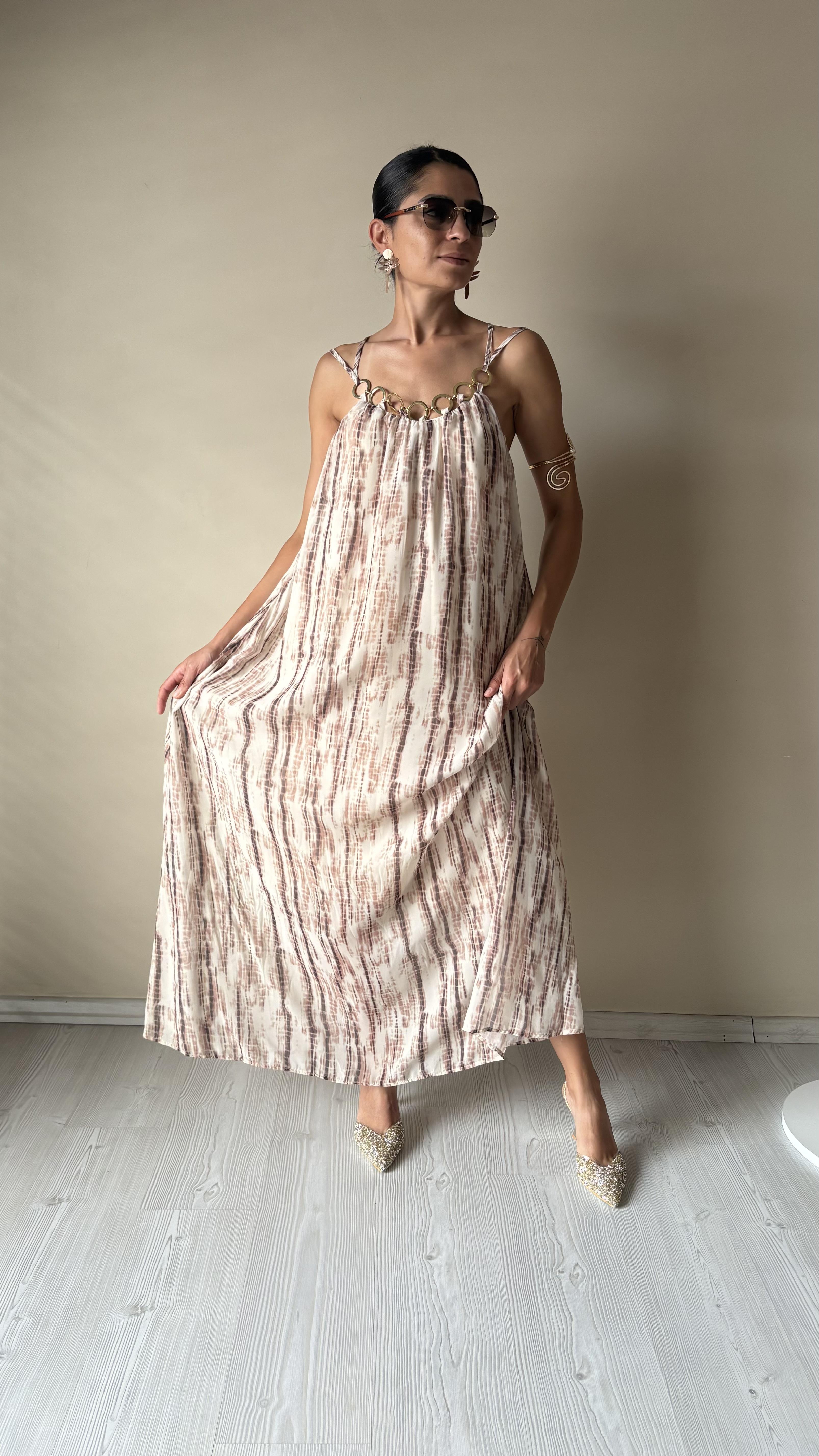 Kolyeli vizon Şifon Elbise