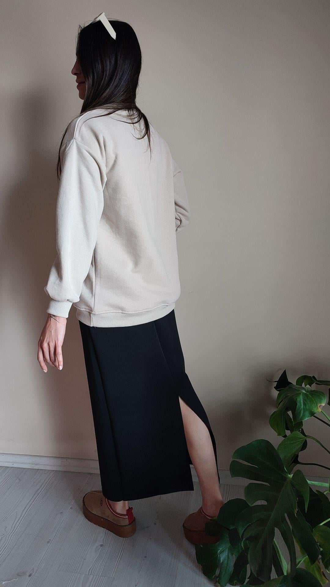 Krem üç iplik şardonlu Basic sweat