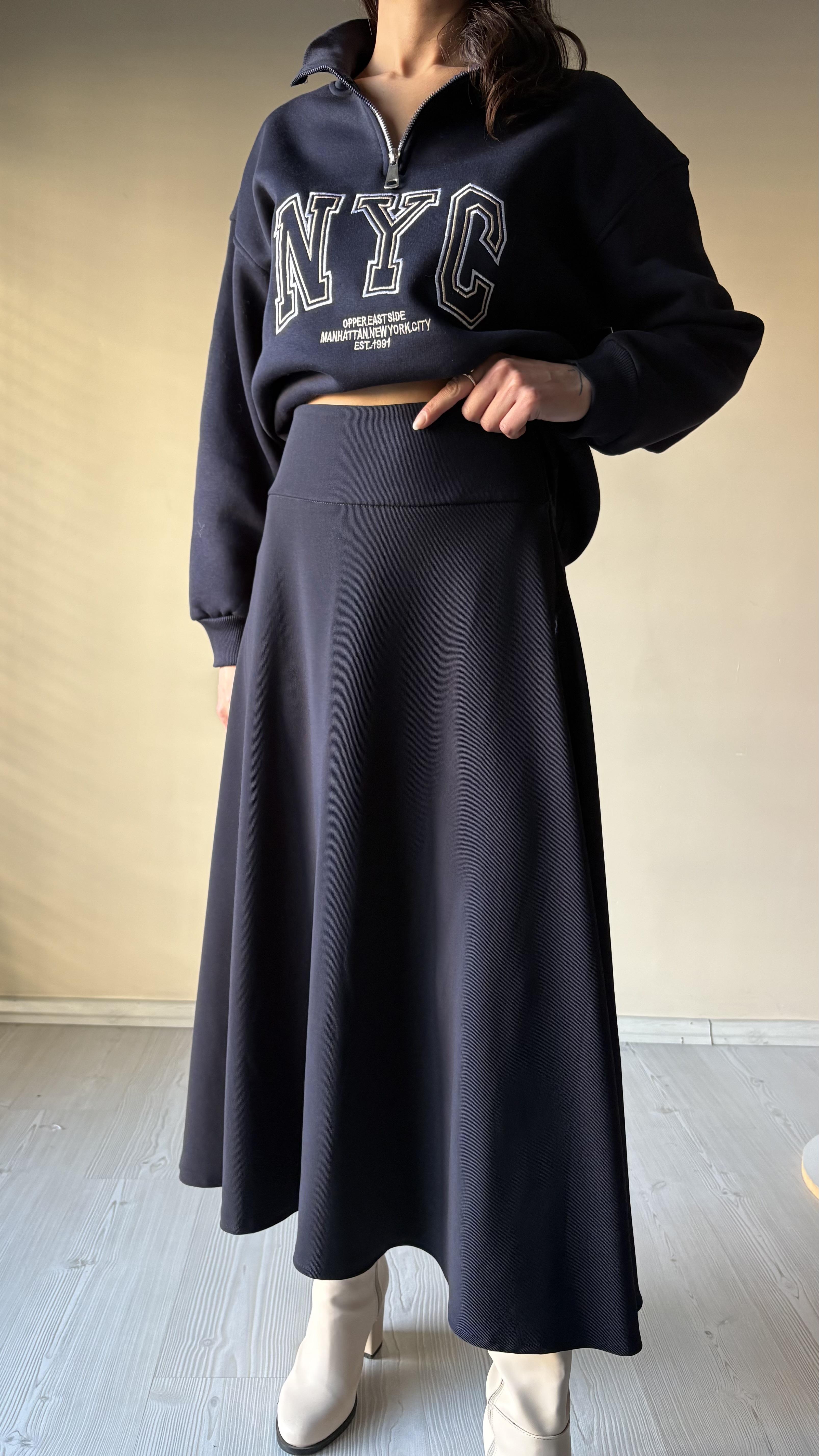 Lacivert Diagonel Çan Etek