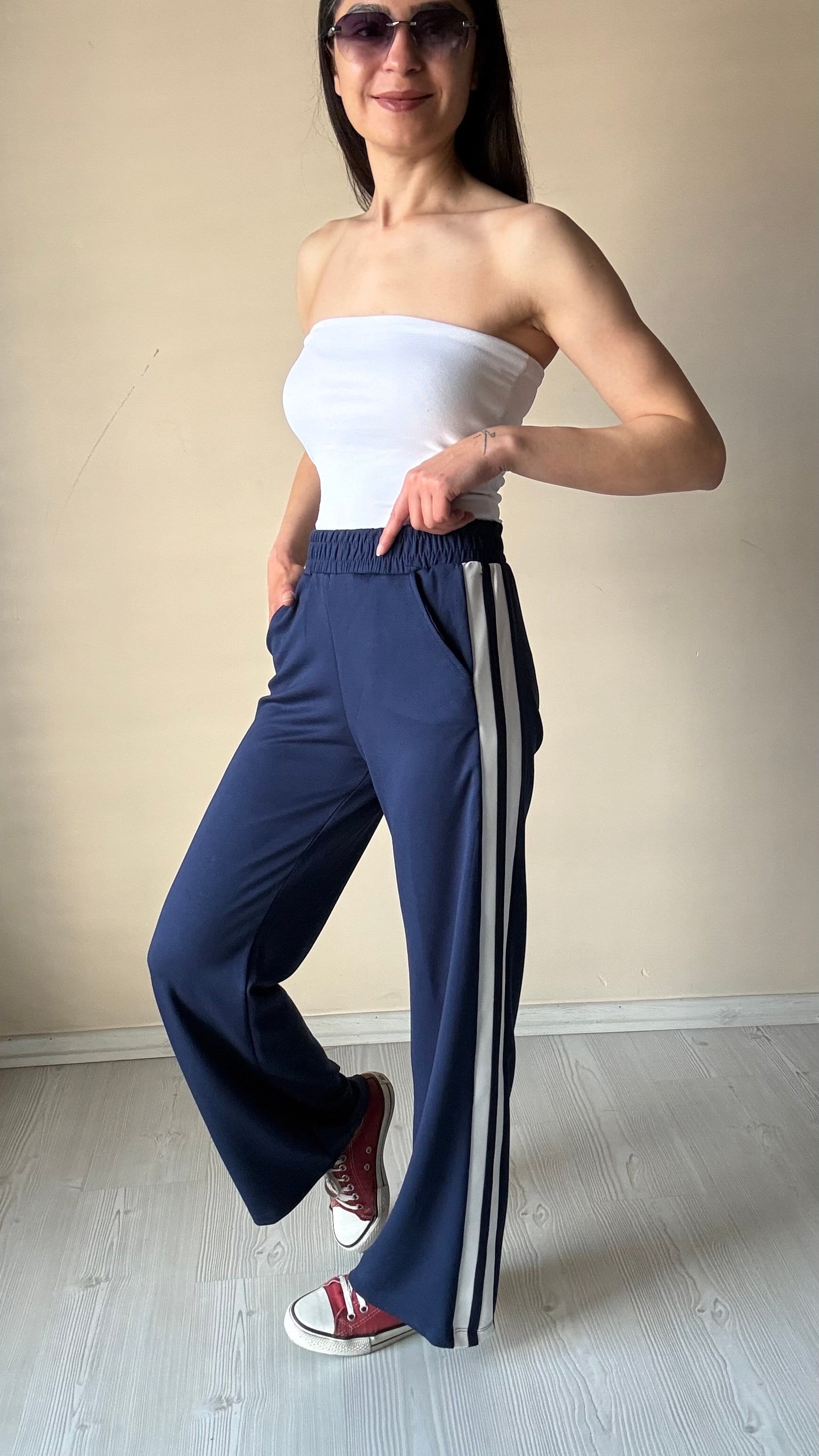 Lacivert Yan Biye Detaylı Modal Pantolon 