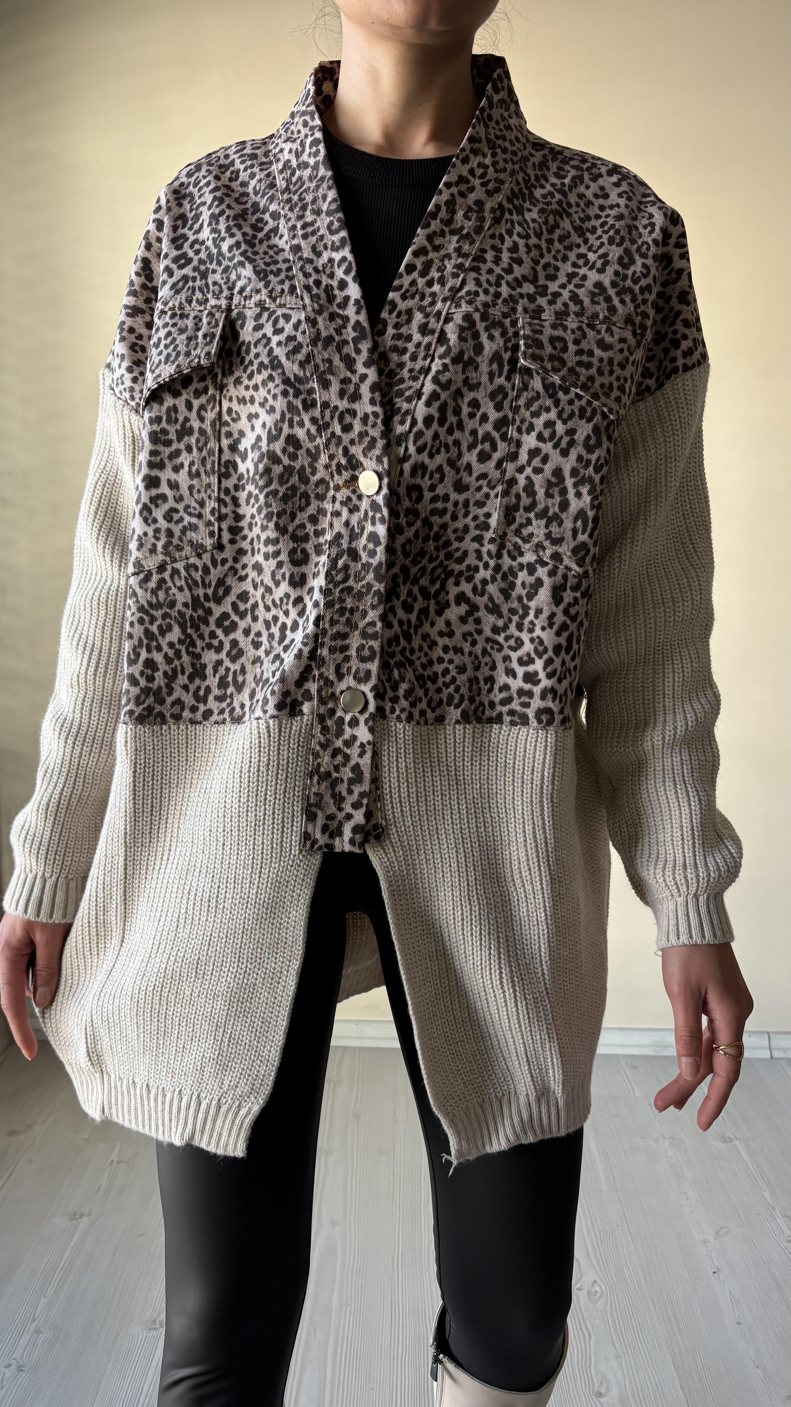 Leopar Gabardin Triko Tasarım Hırka 