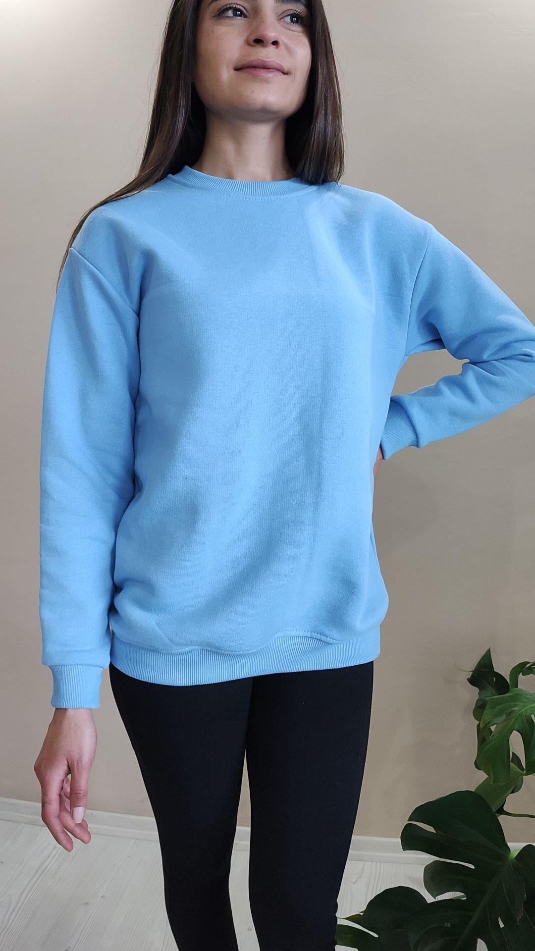 Mavi üç iplik şardonlu basic sweat