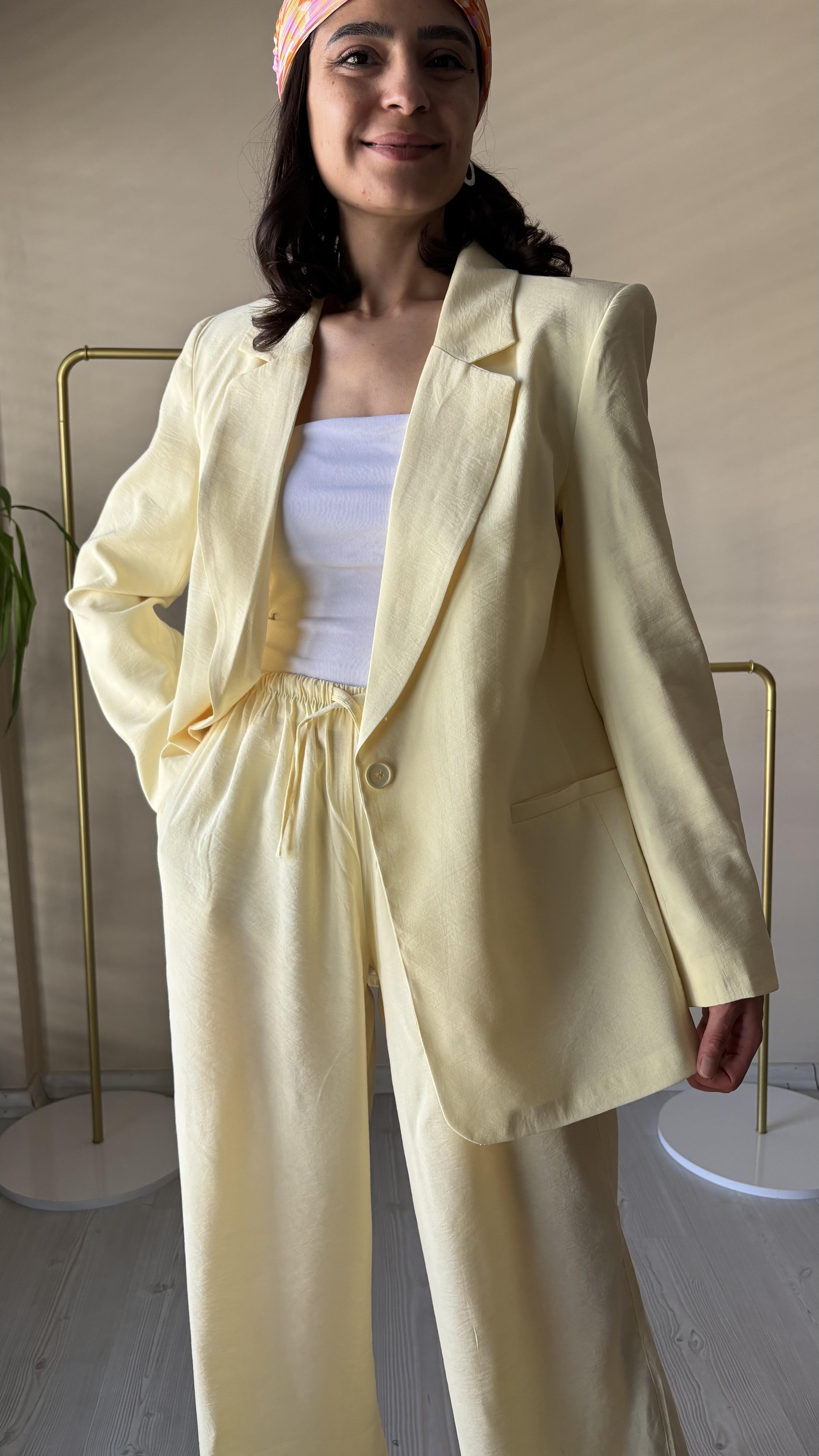 Modal Sarı BLAZER Ceket Pantolon Takım