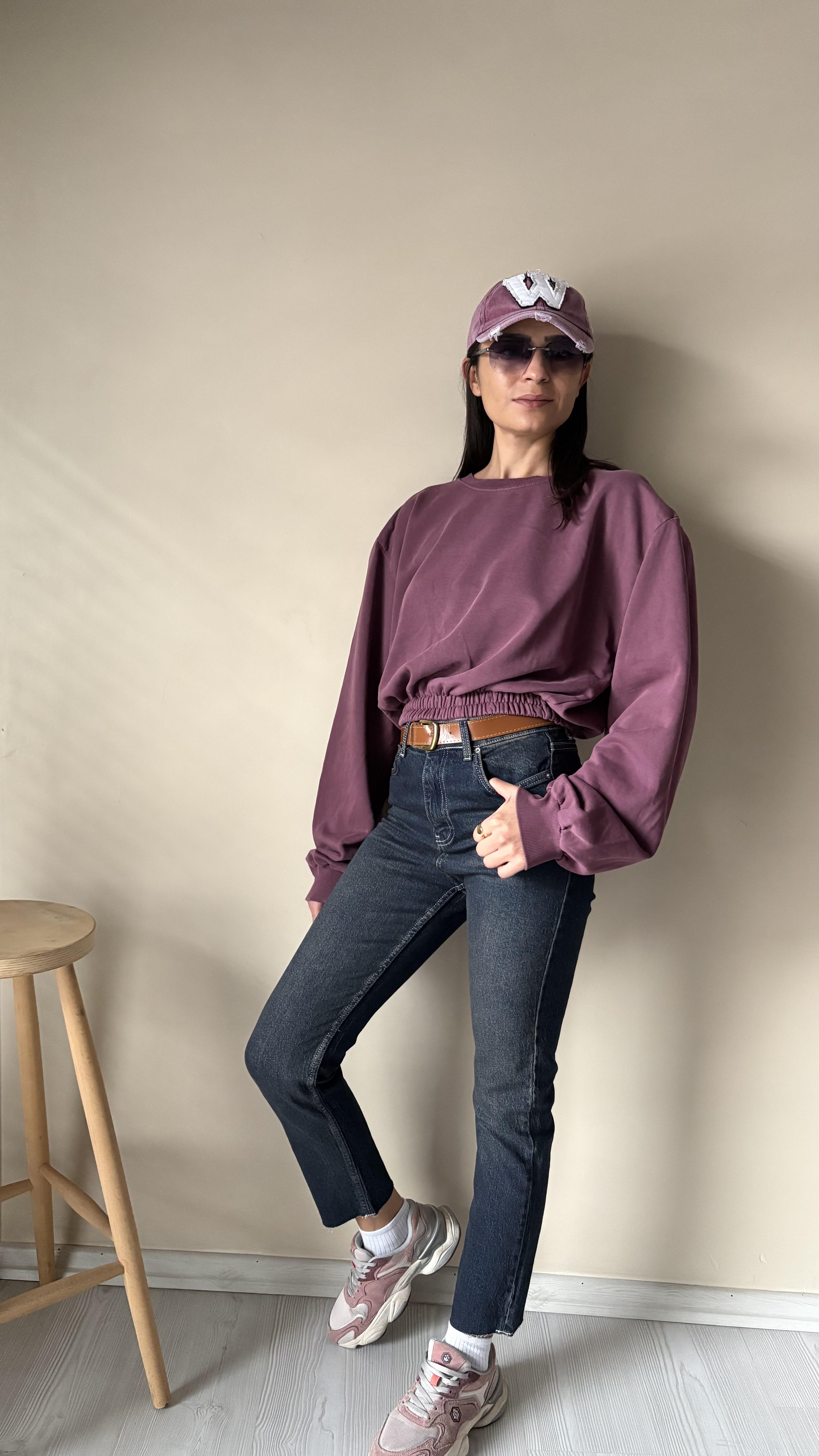 Mürdüm Yıkamalı bel lastikli Lüx kalite Sweat