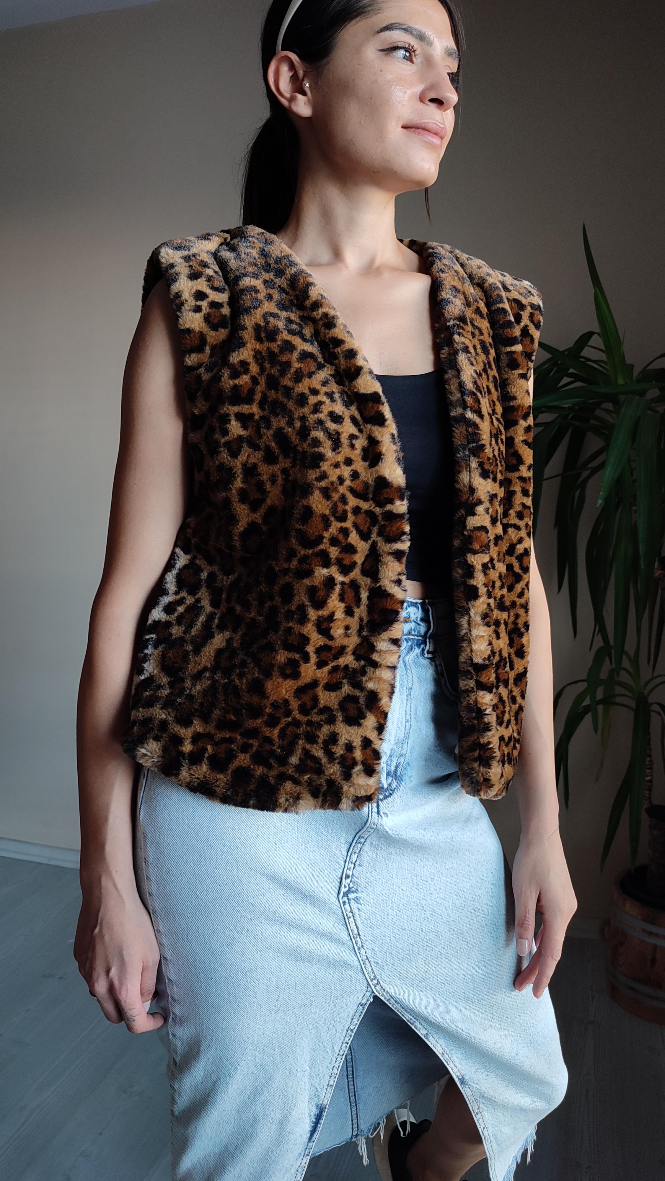 Peluş Astarlı Leopar Yelek