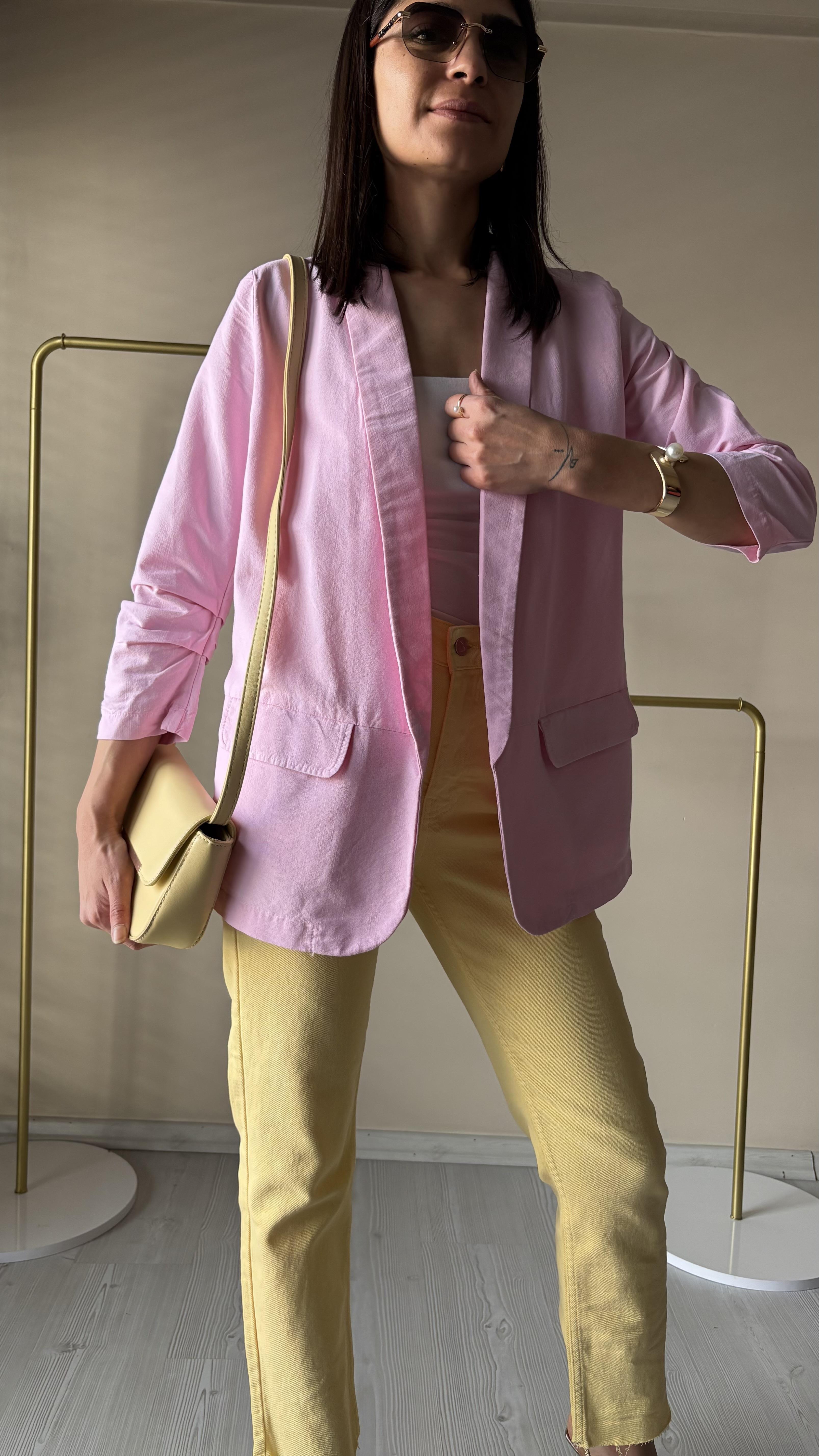 Pembe keten Blazer ceket