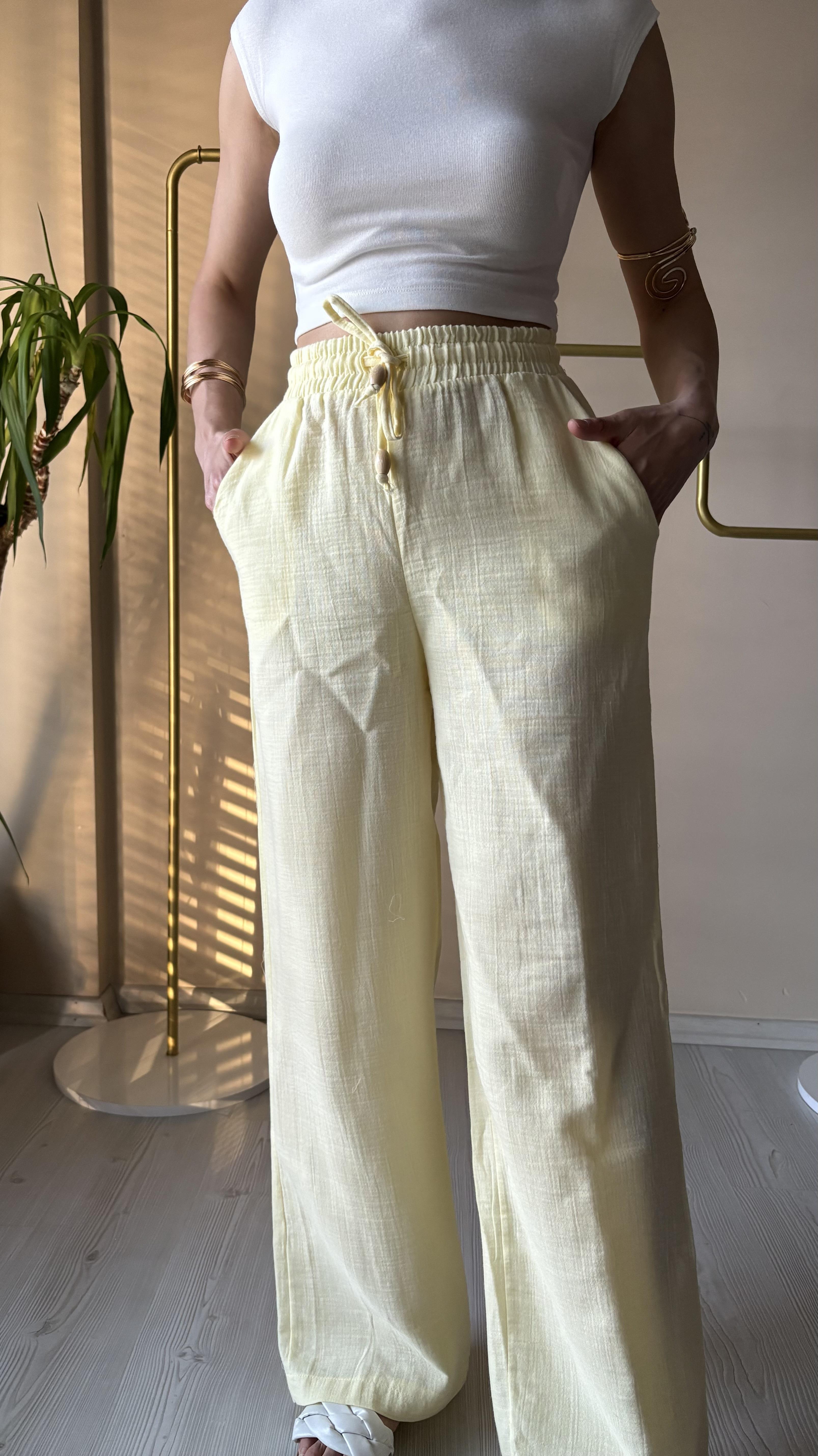Sarı müslin pantolon