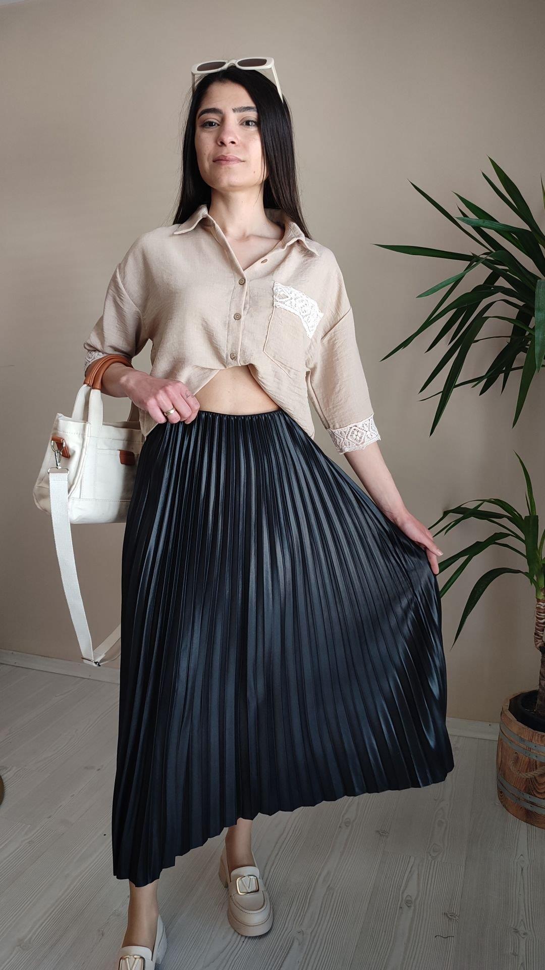 Siyah ateş pileli etek