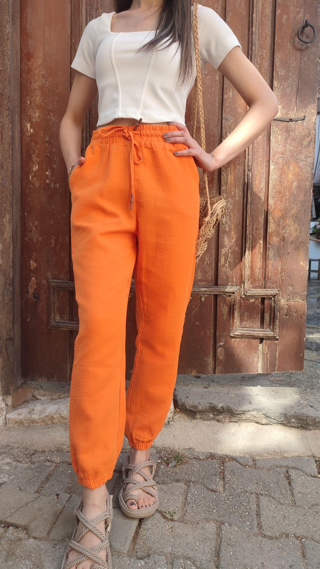 Turuncu muslin jogger pantolon