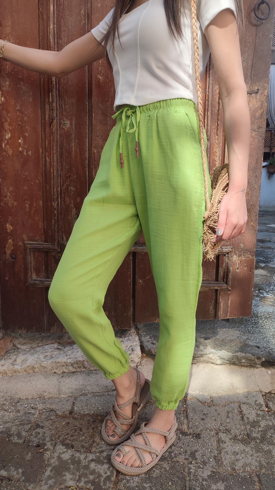Yeşil muslin jogger pantolon