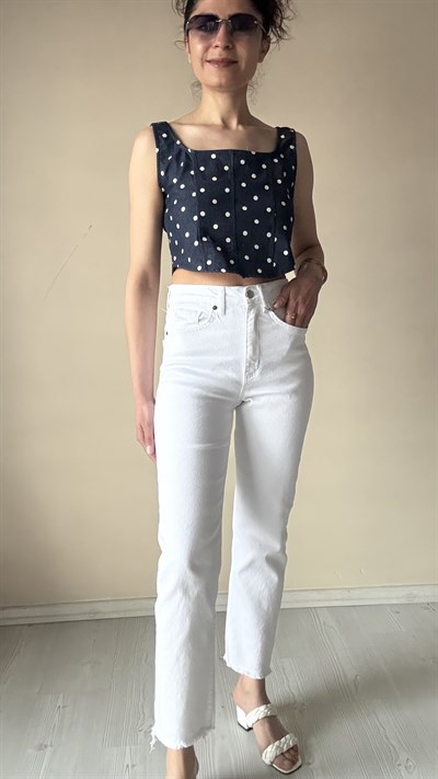 Beyaz Lazer Kesim Slimmomfit Jean 