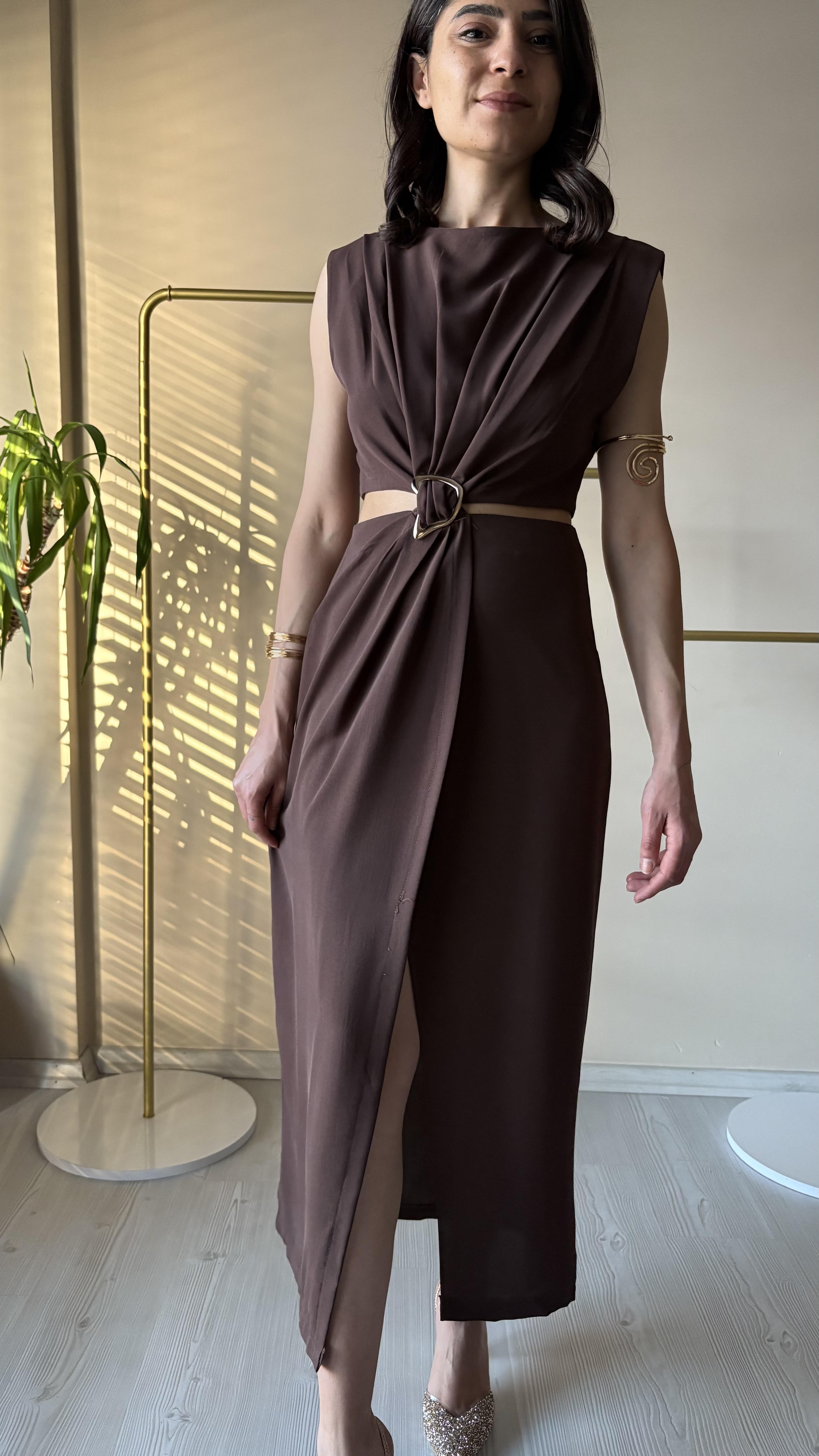 Acı kahve Dekolteli Elbise