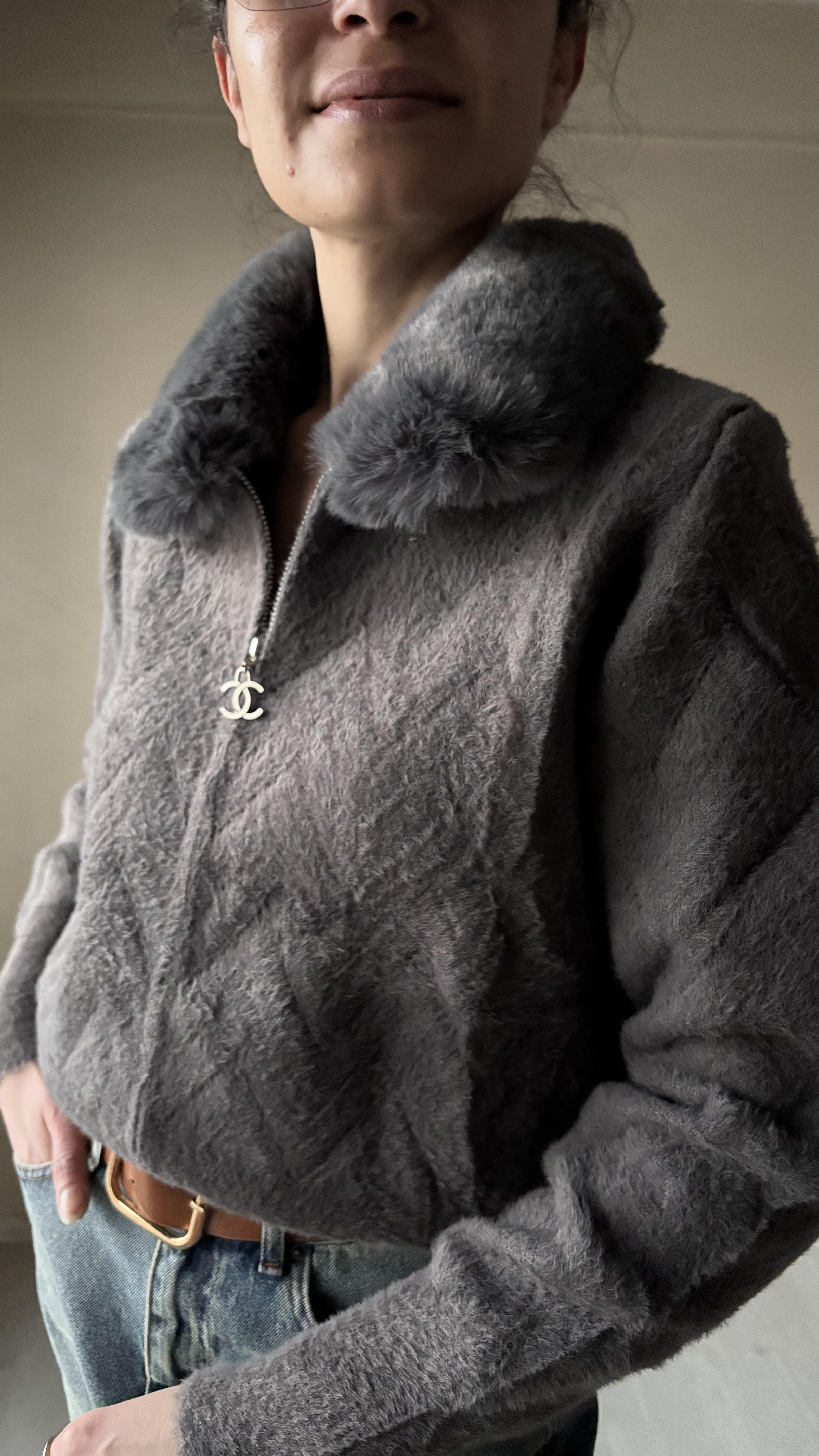 Antrasit yakası Kürklü Angora Hırka 