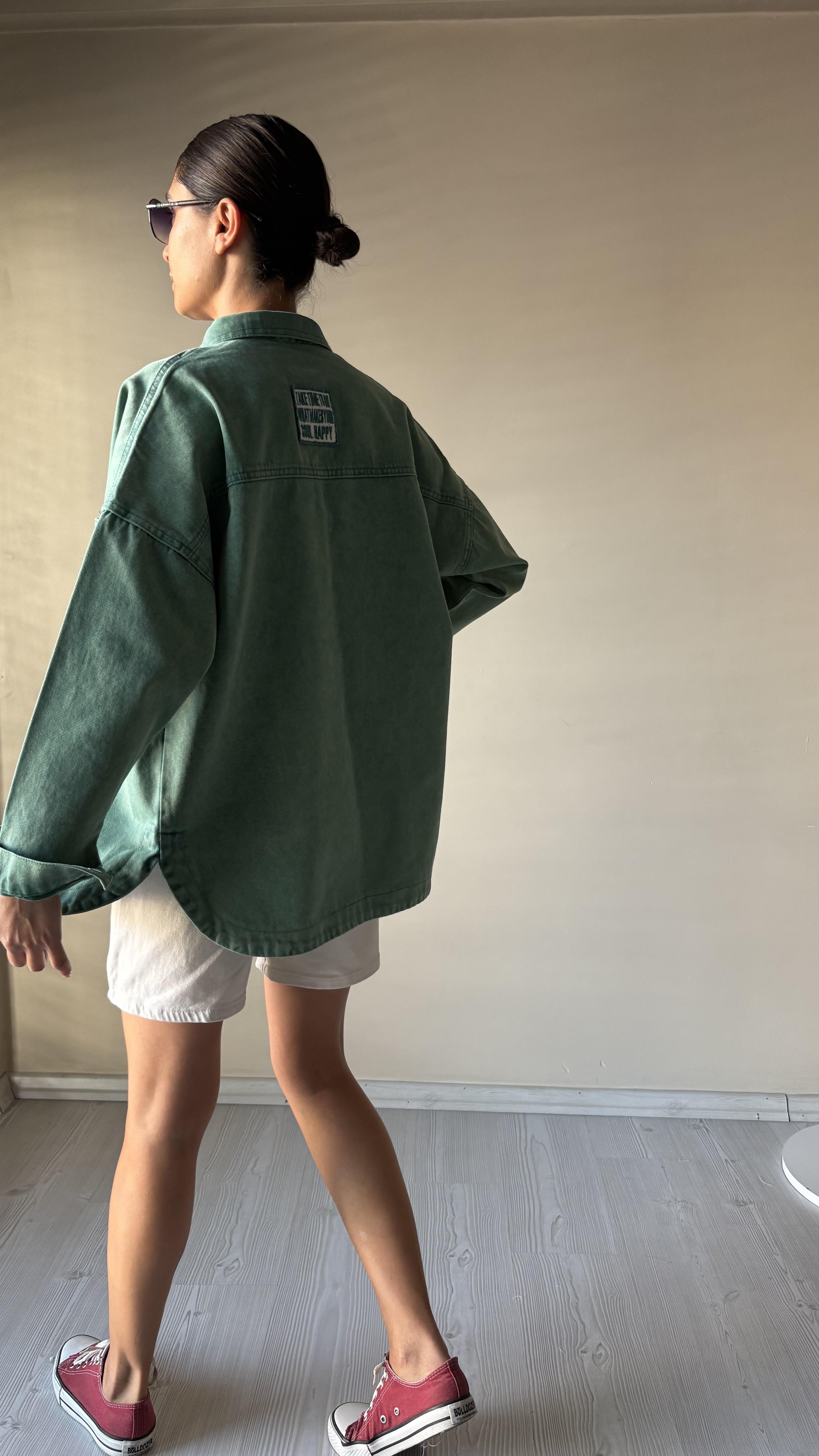 Armalı Yeşil Jean Ceket