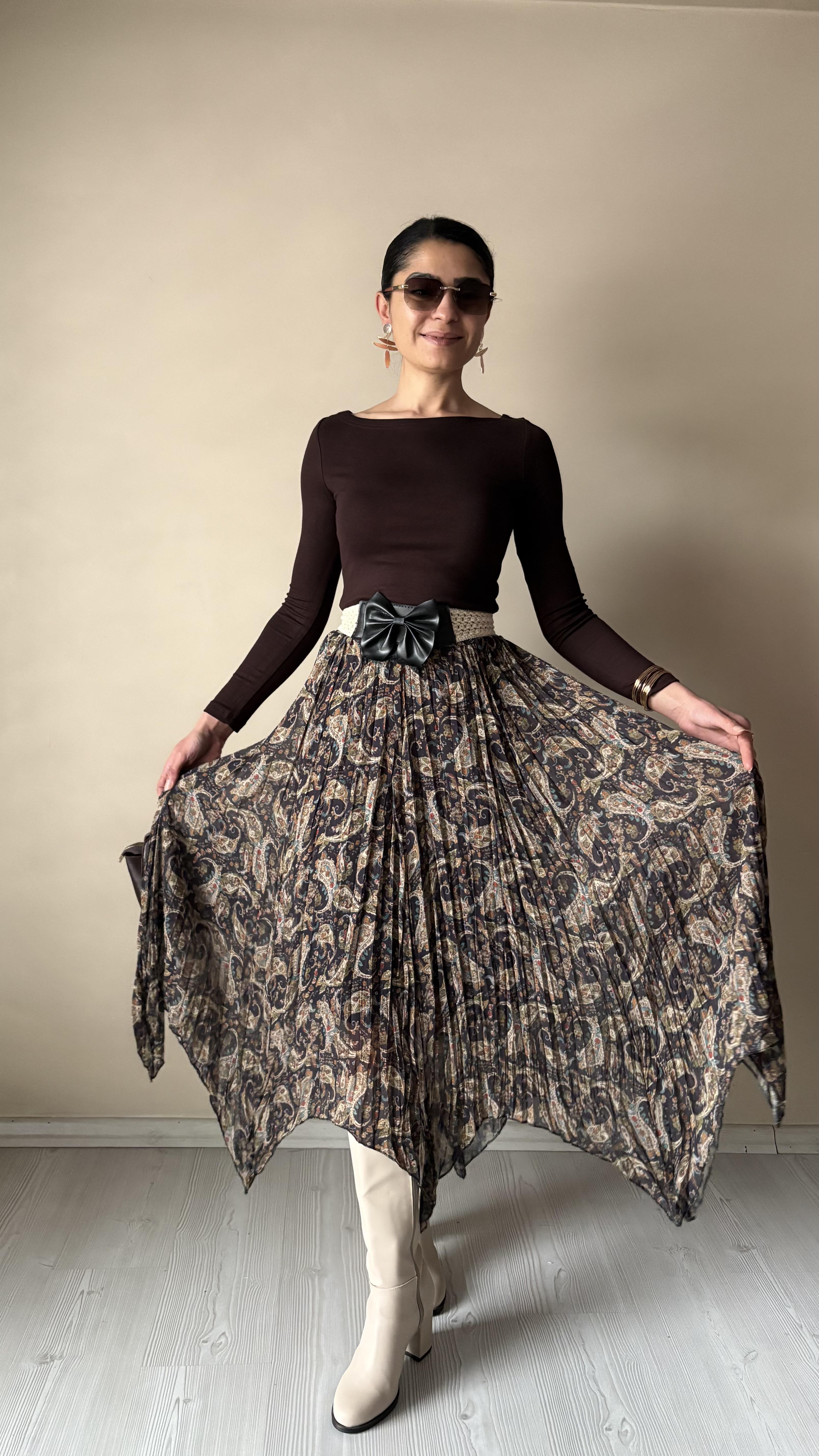 Ateş pile Asimetrik Midi Etek