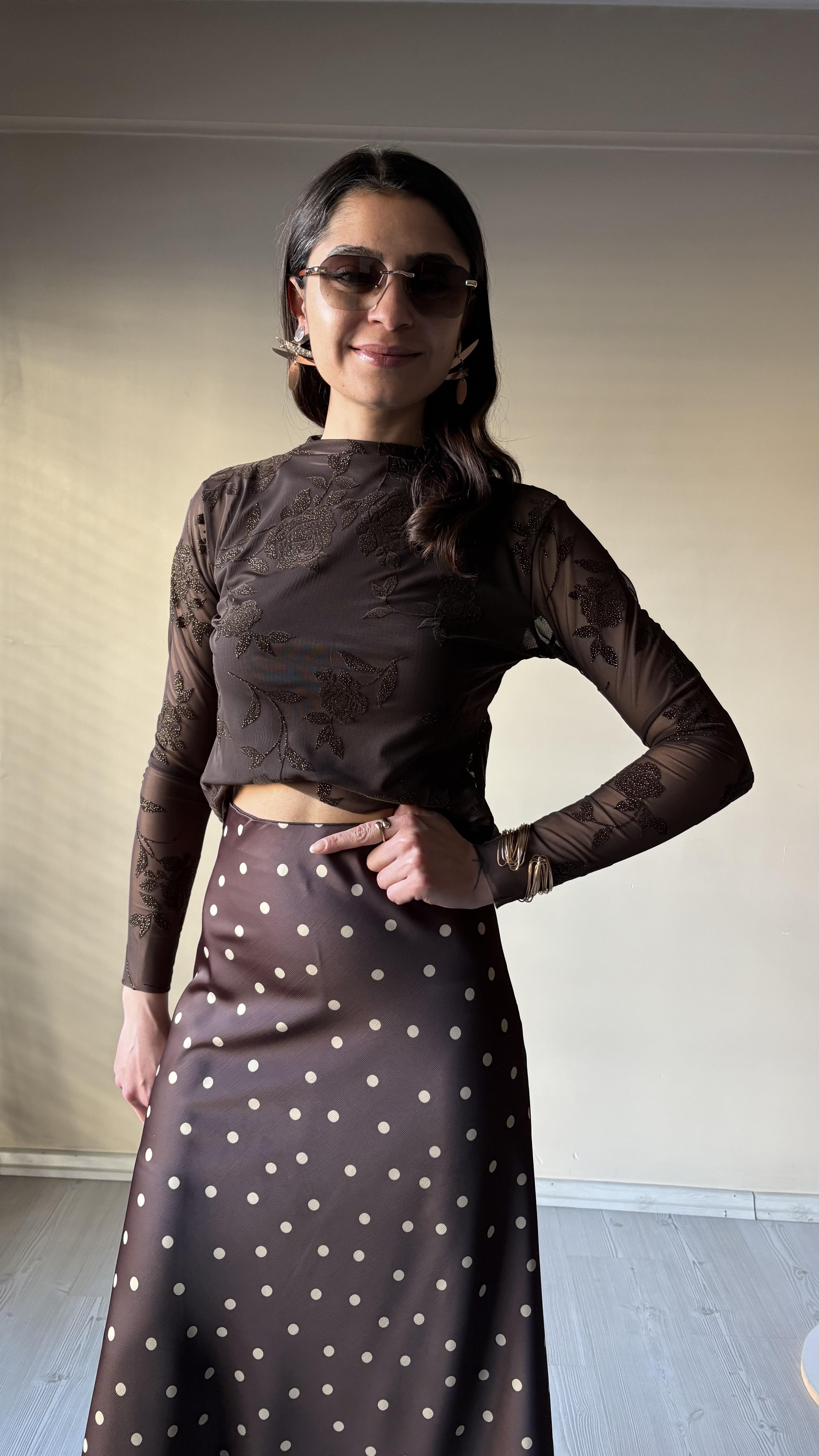 Bebe plus Kahve Transparan Bluz