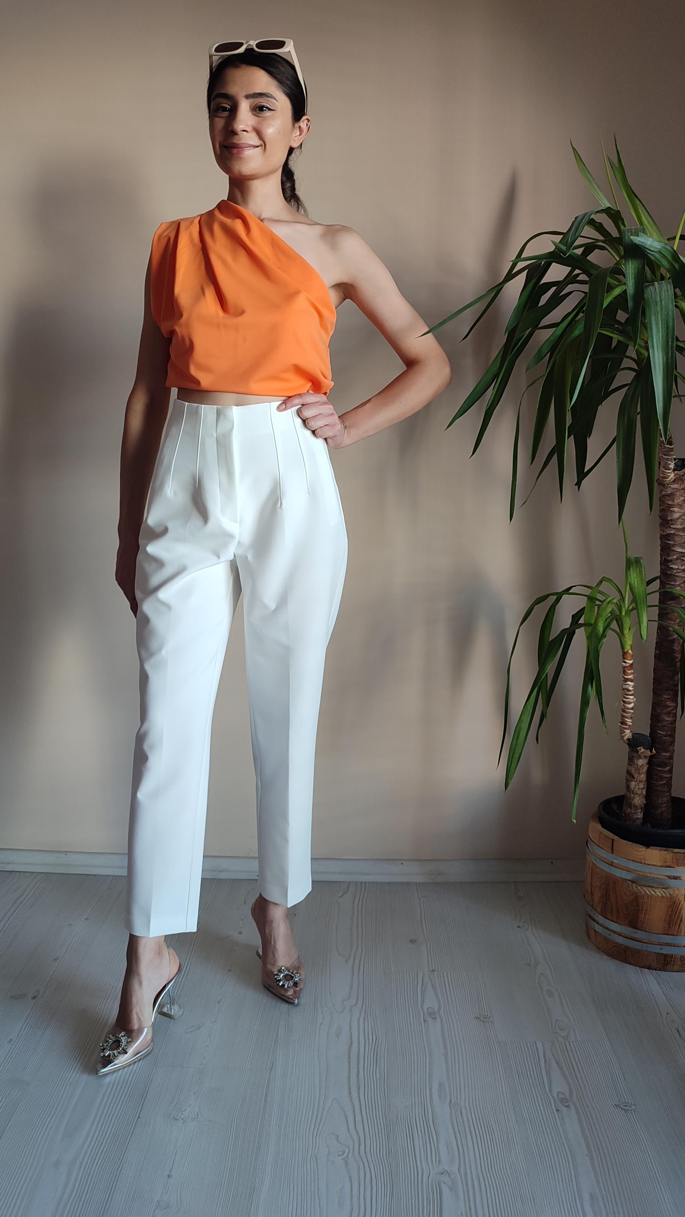 Beyaz Dabıl Zara model Havuç Pantolon 