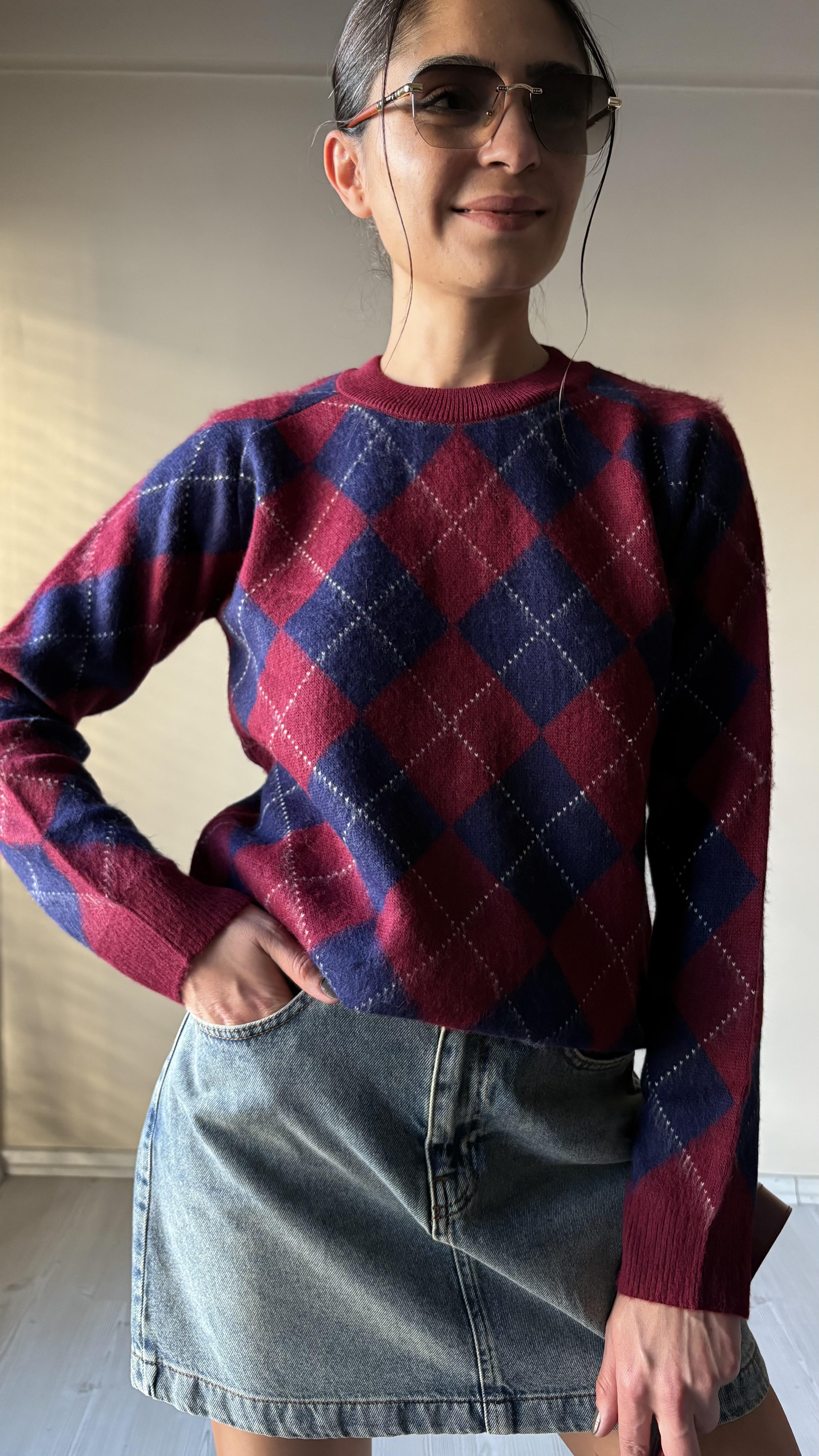 Bordo & Lacivert Baklava Desen Kazak