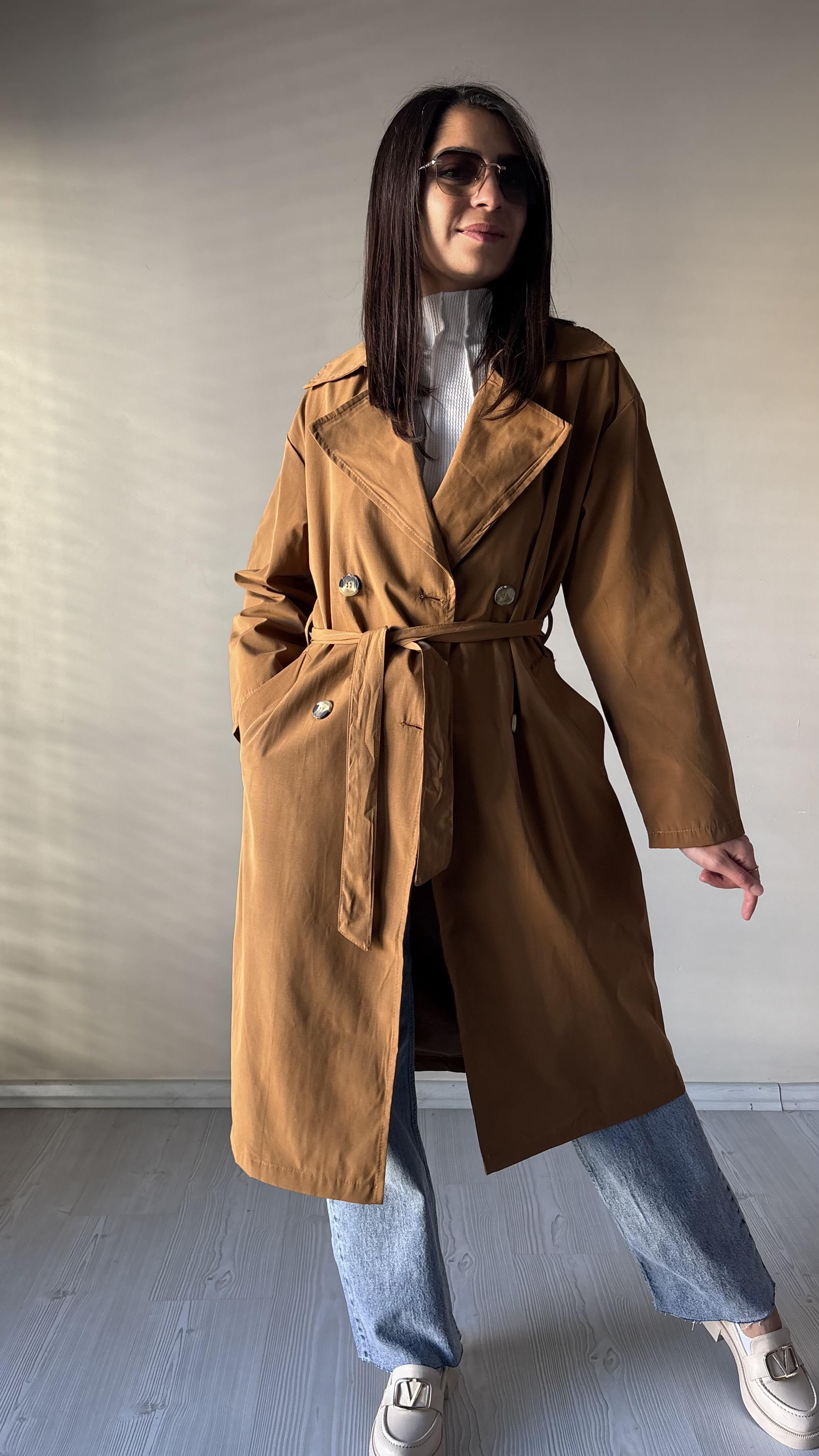 Camel Astarlı  kuşaklı Trenç