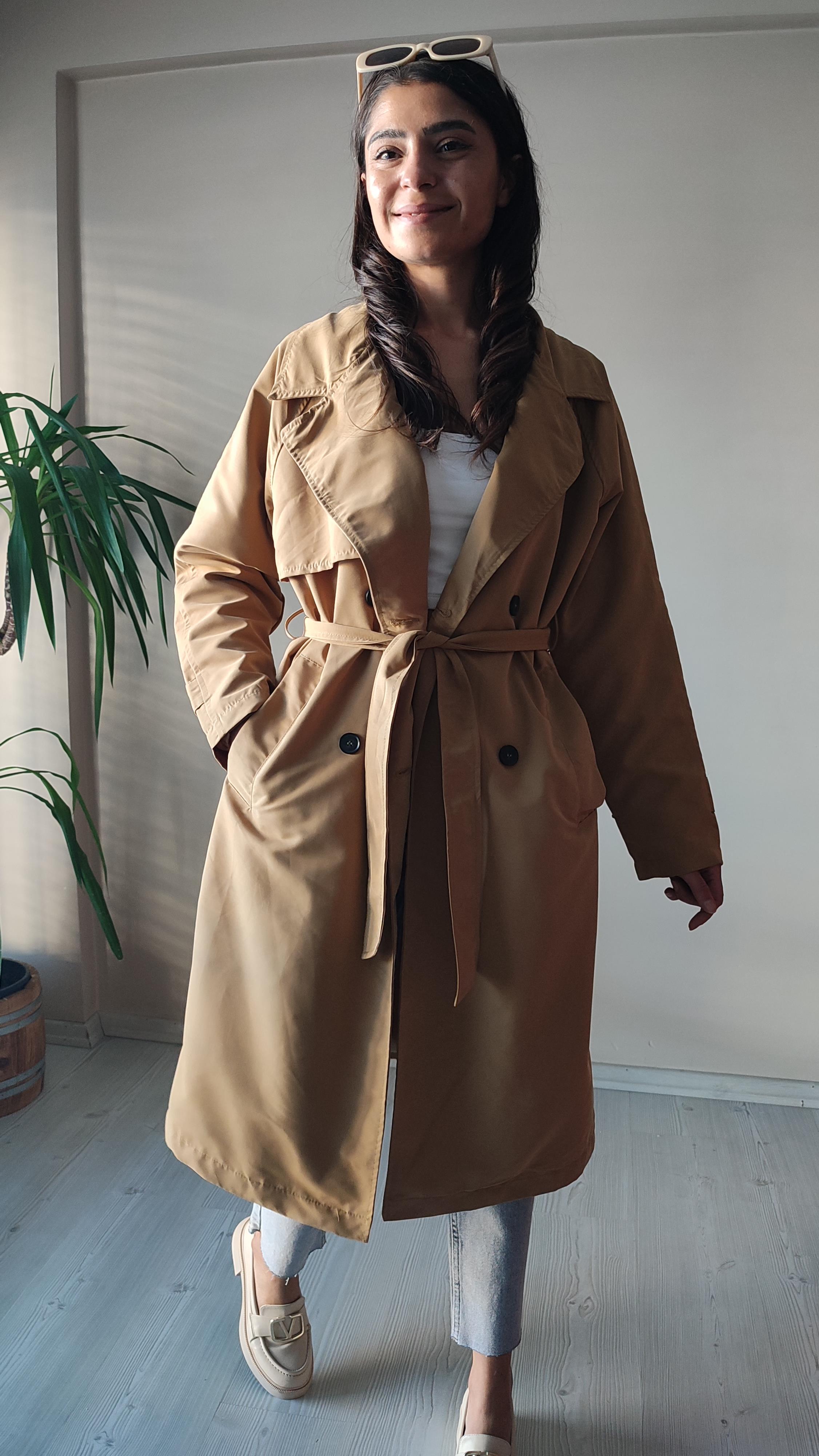 Camel Astarlı TRENÇ Ceket 