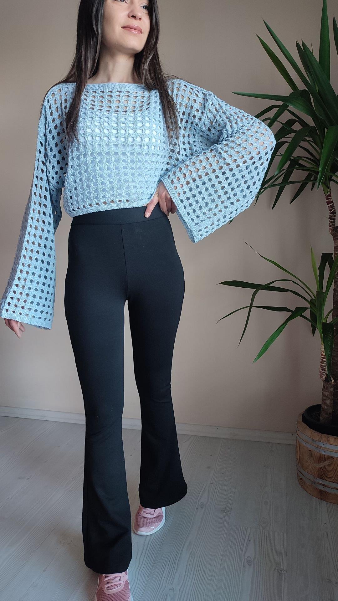 Çelik doku İspanyol paça siyah tayt