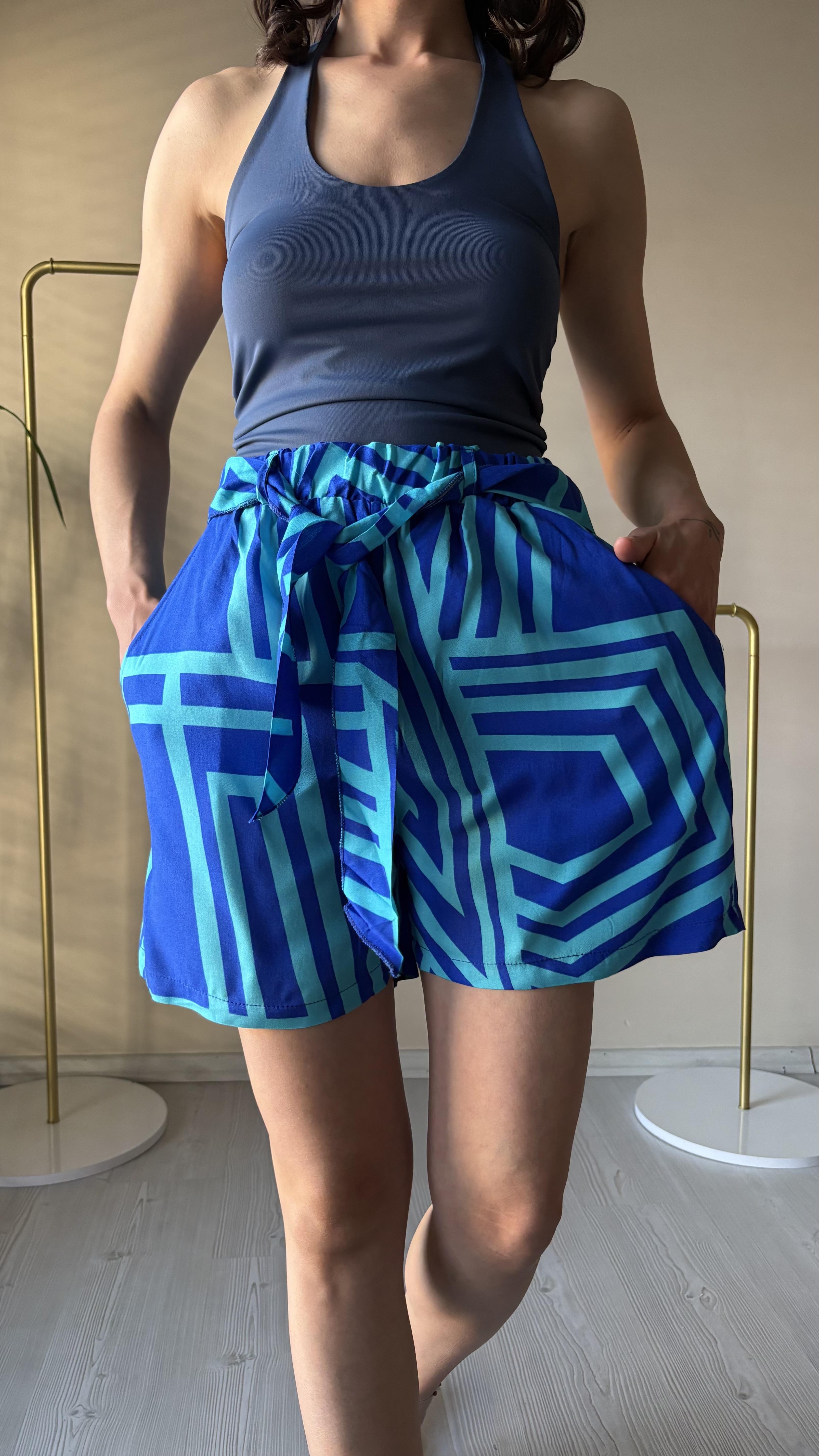 Çizgi desen Dokuma şort 