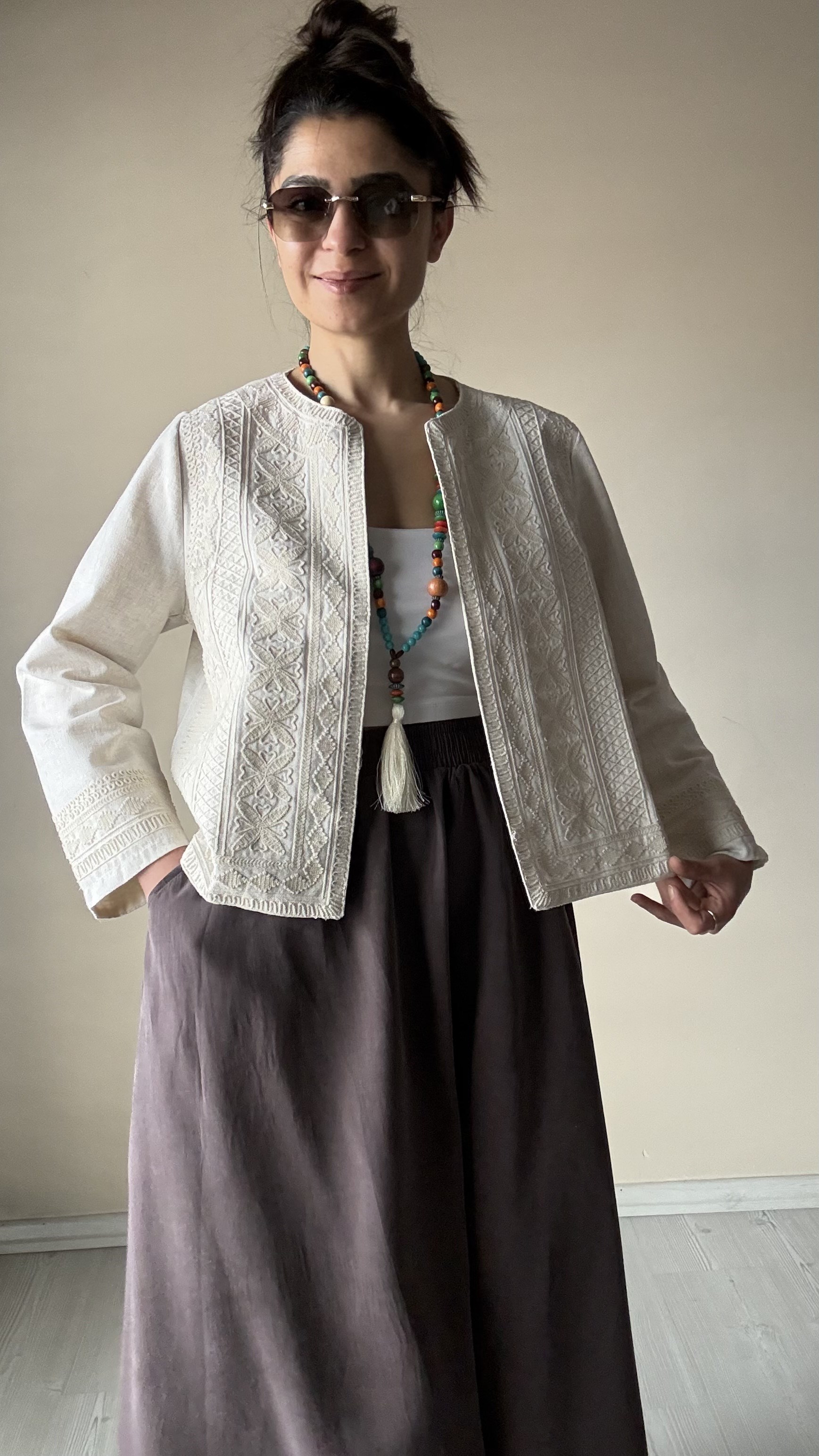 ESQ Etnik Ekru Nakışlı Kaftan 