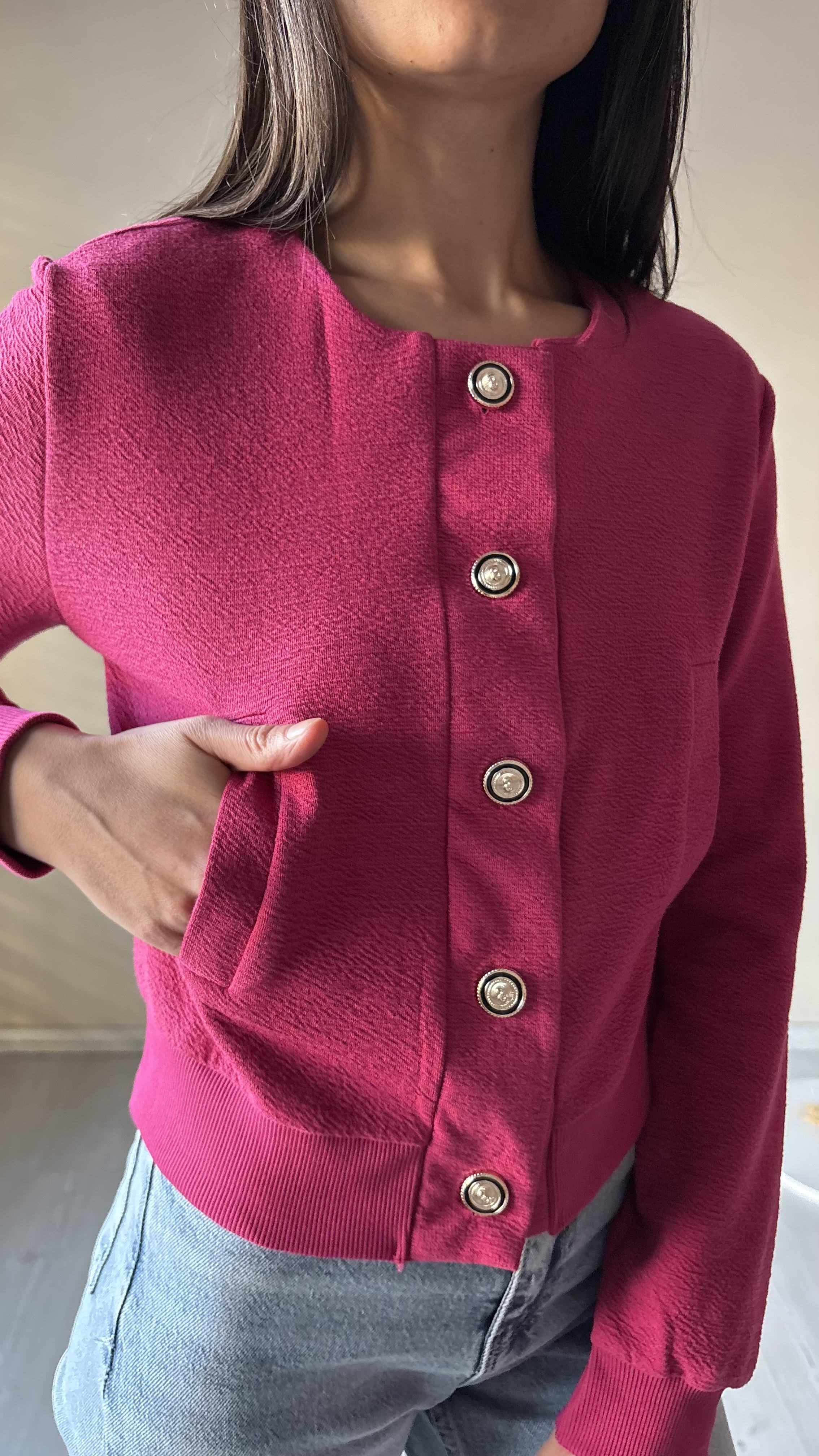 Fuşya pembe metal Düğmeli Ceket
