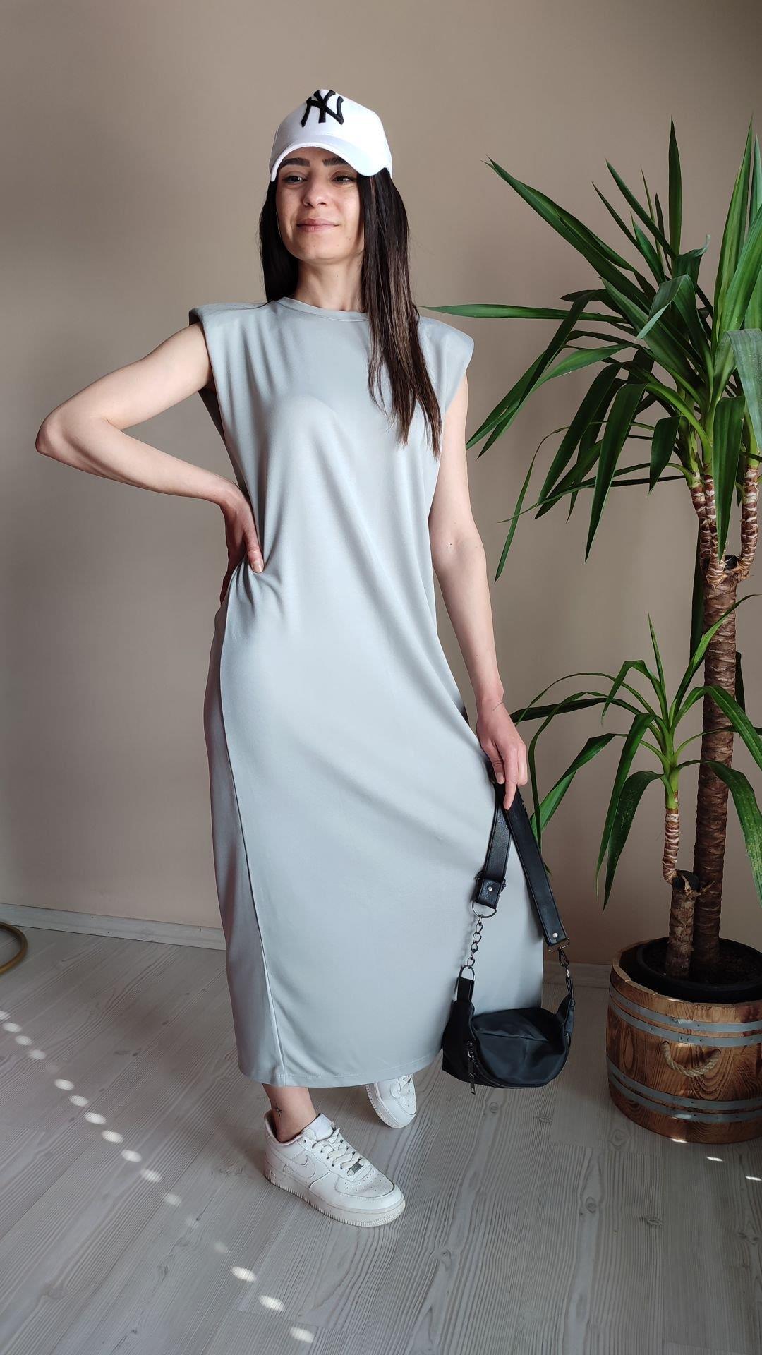 Gri Modal kolsuz Elbise