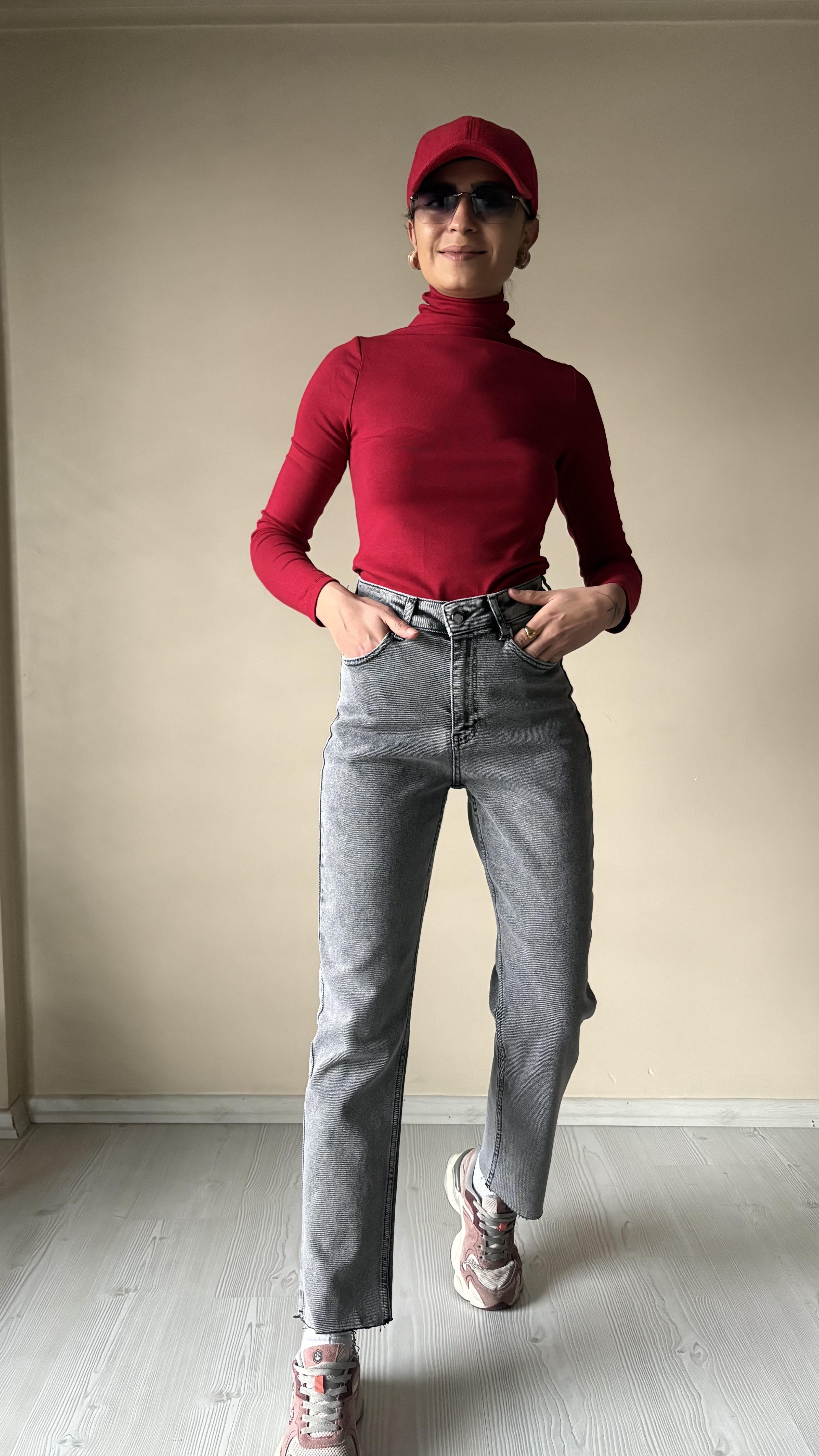 Gri X love lazer kesim paça slimmomfit jean