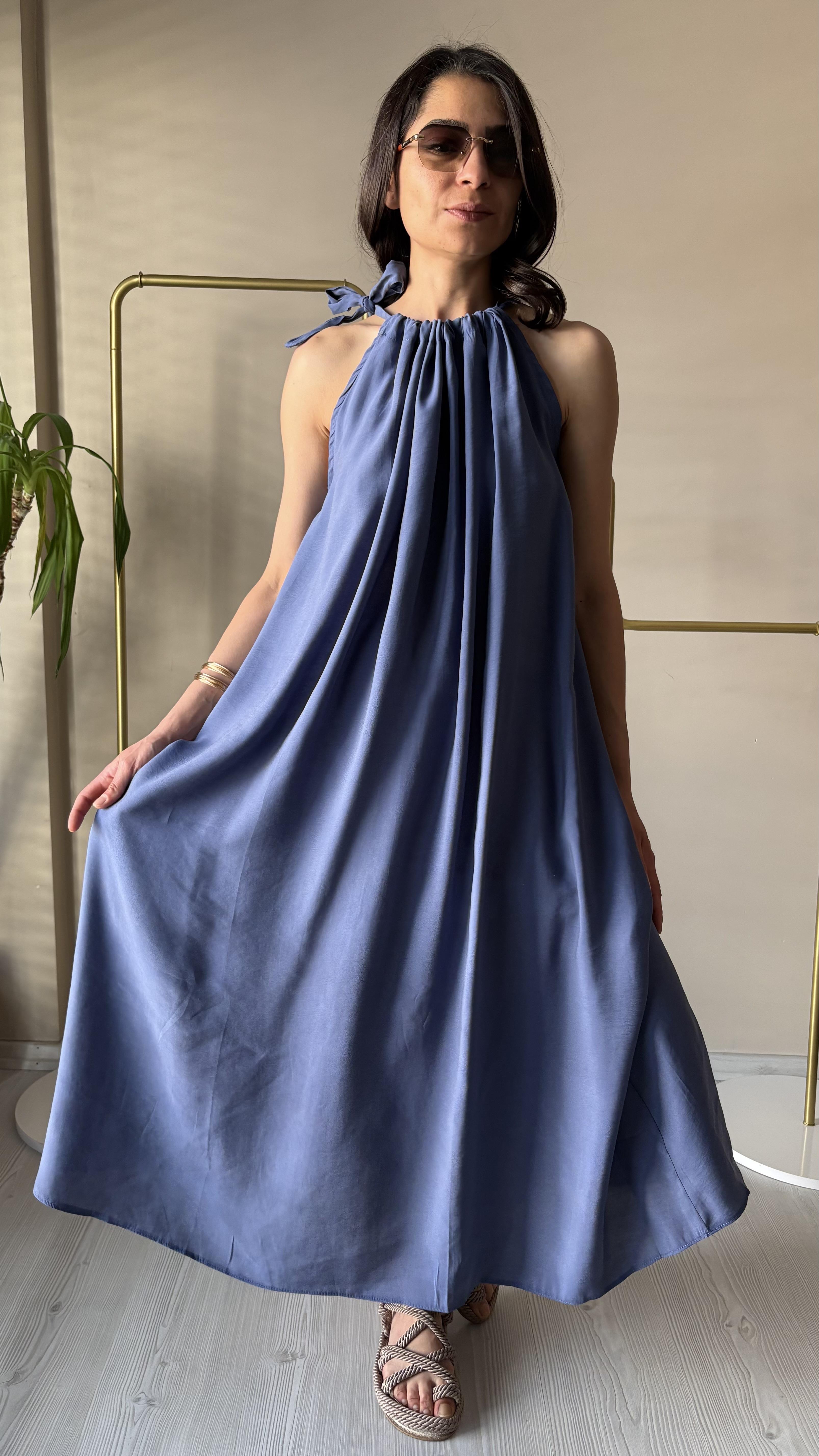 İndigo Tensel Elbise