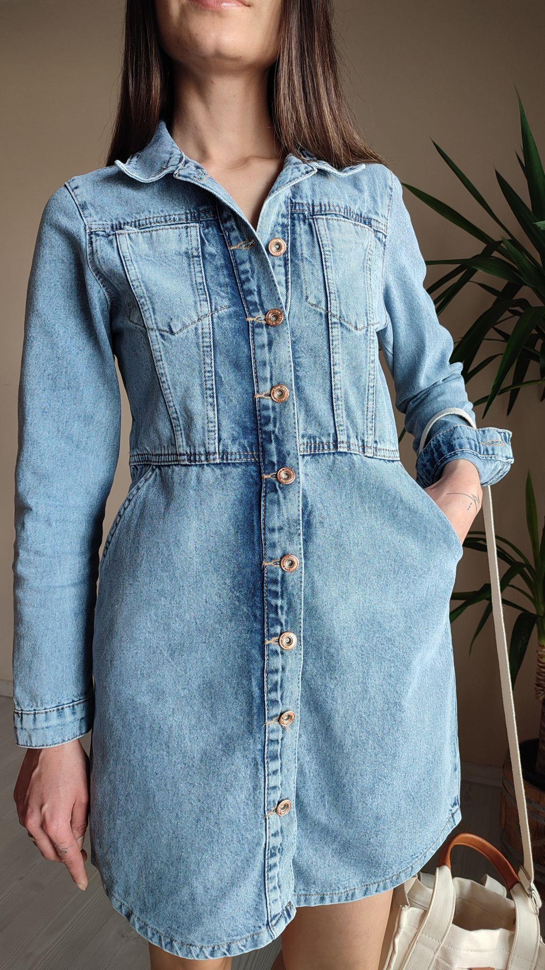 Jean düğmeli elbise