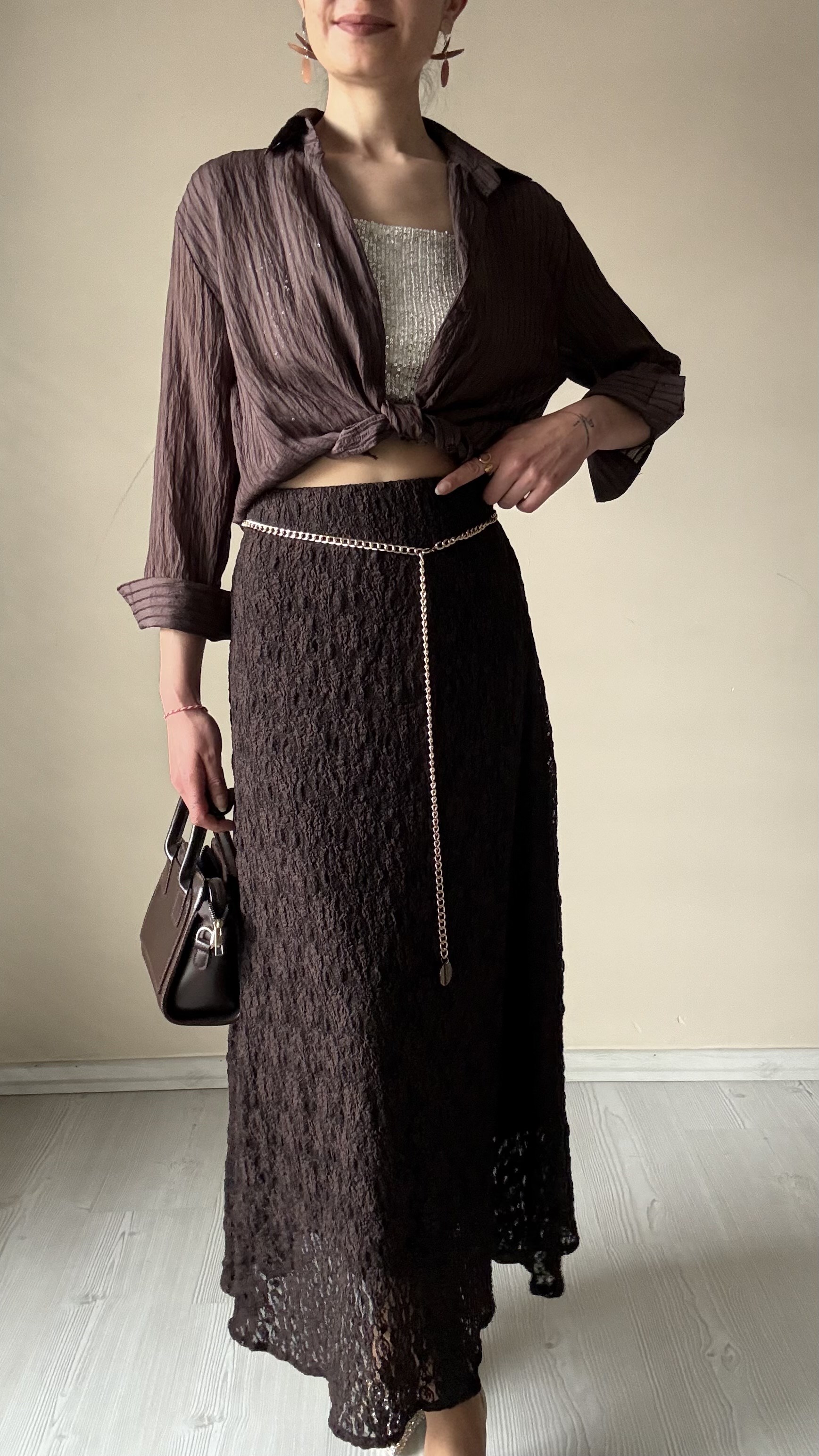 Kahve Dantel zra model Etek