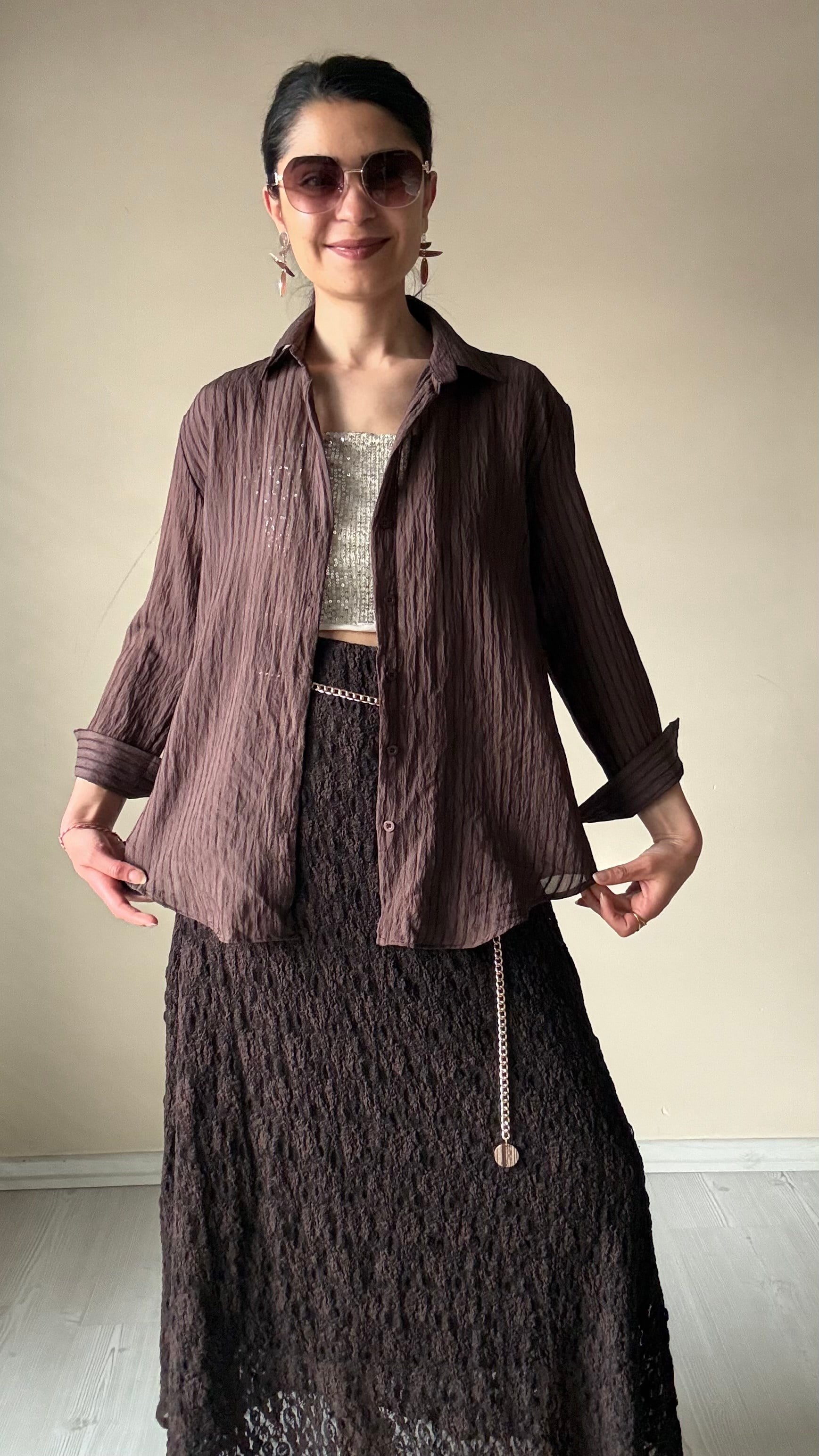 Kahve Transparan Gömlek