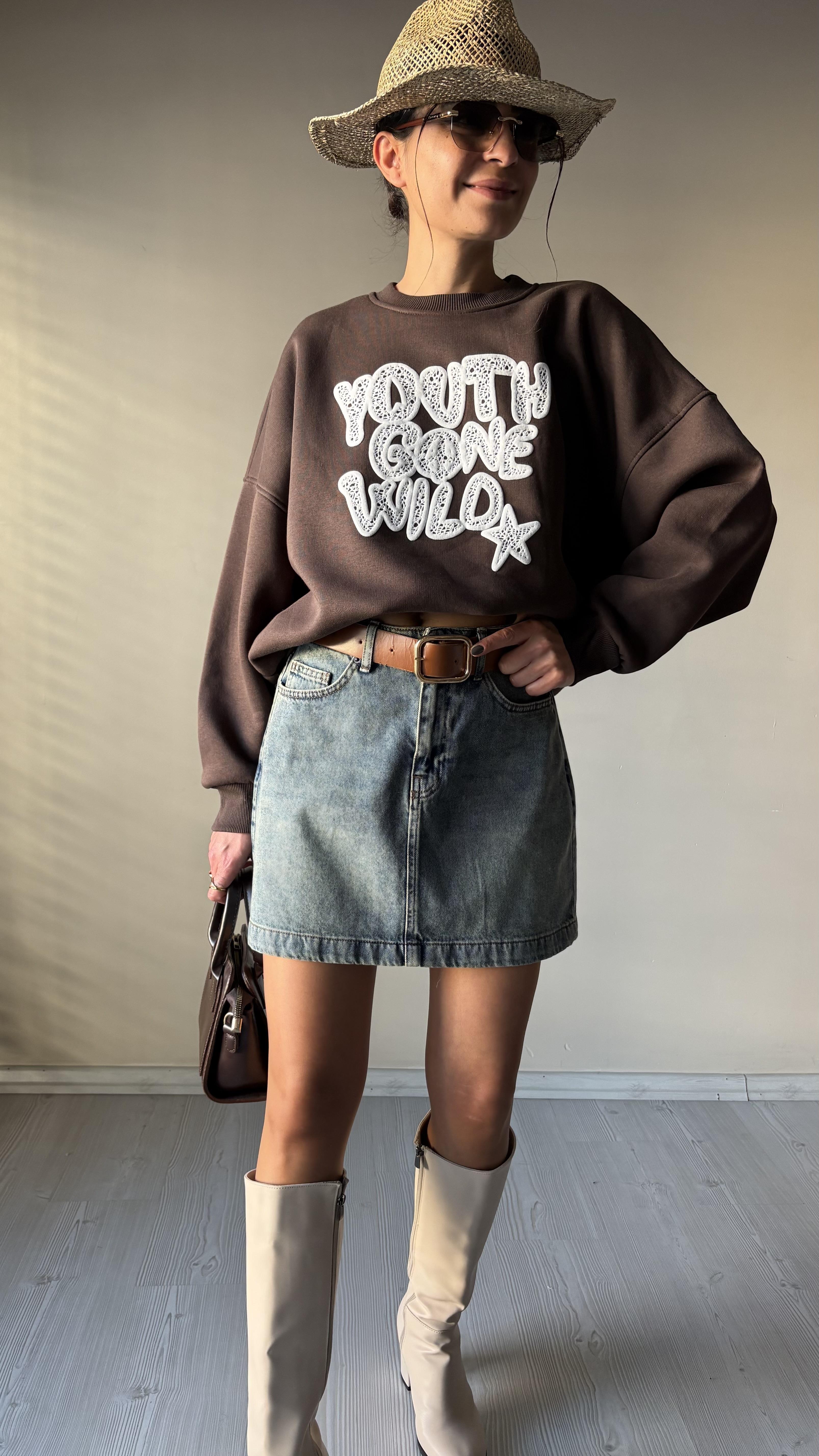 Kahve Üç iplik Şardonlu Sweat