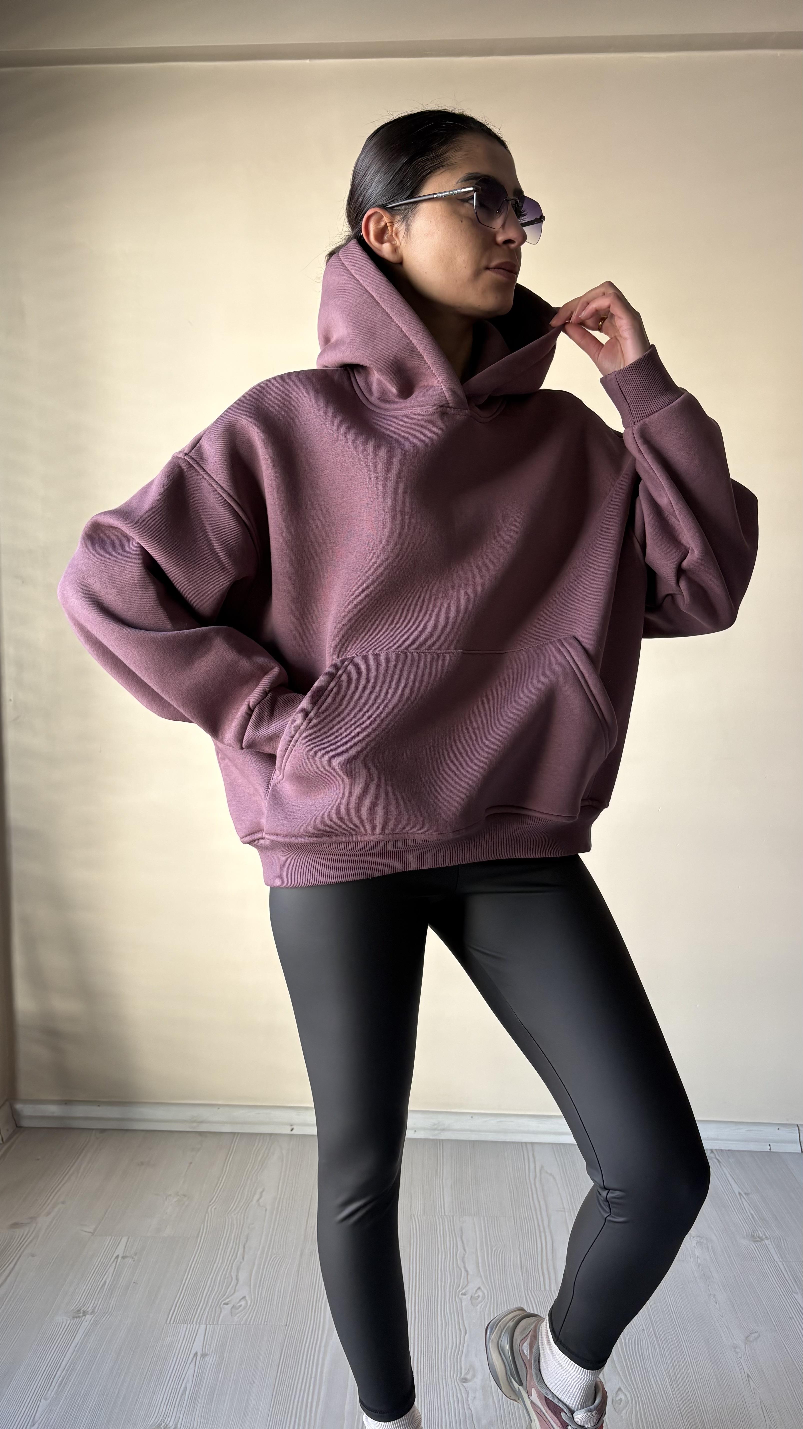 Kapşonlu üç iplik şardonlu sweat