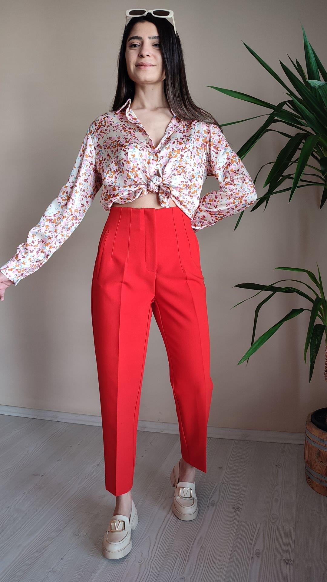 KAROL kırmızı Zara model havuç kesim pantolon