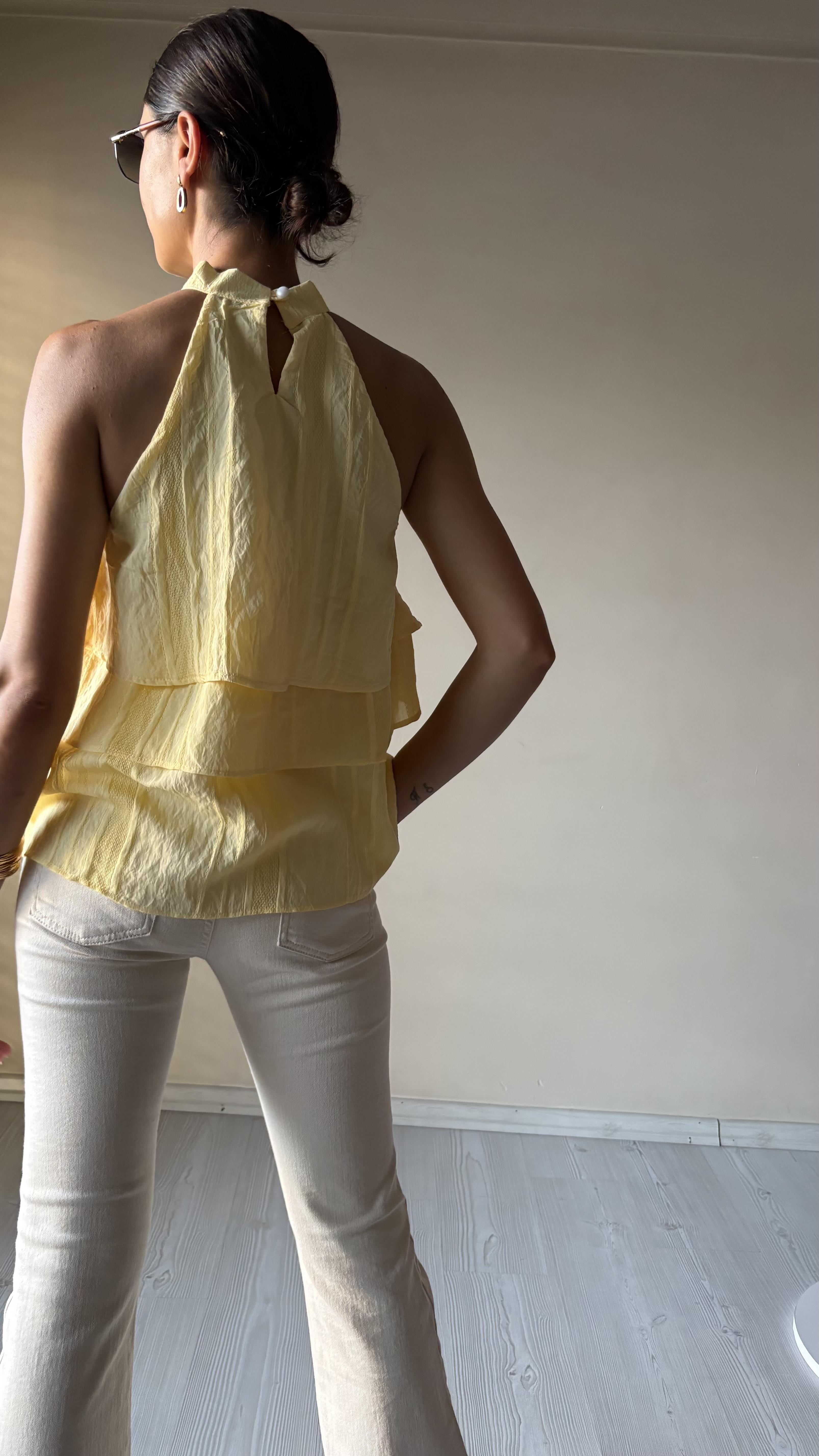 Katlı Ense düğmeli Bluzlar