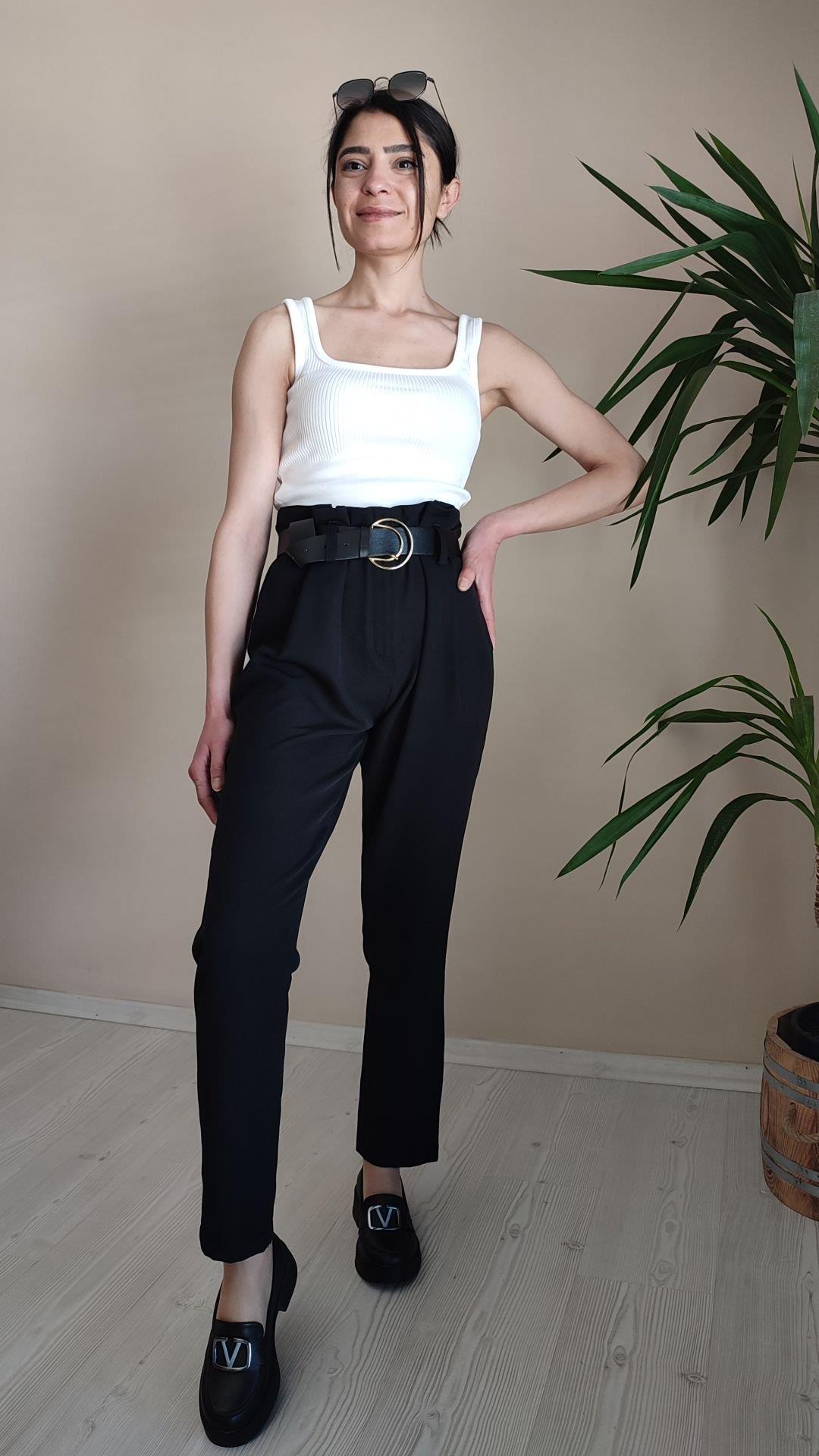 Kemerli dabıl siyah pantolon